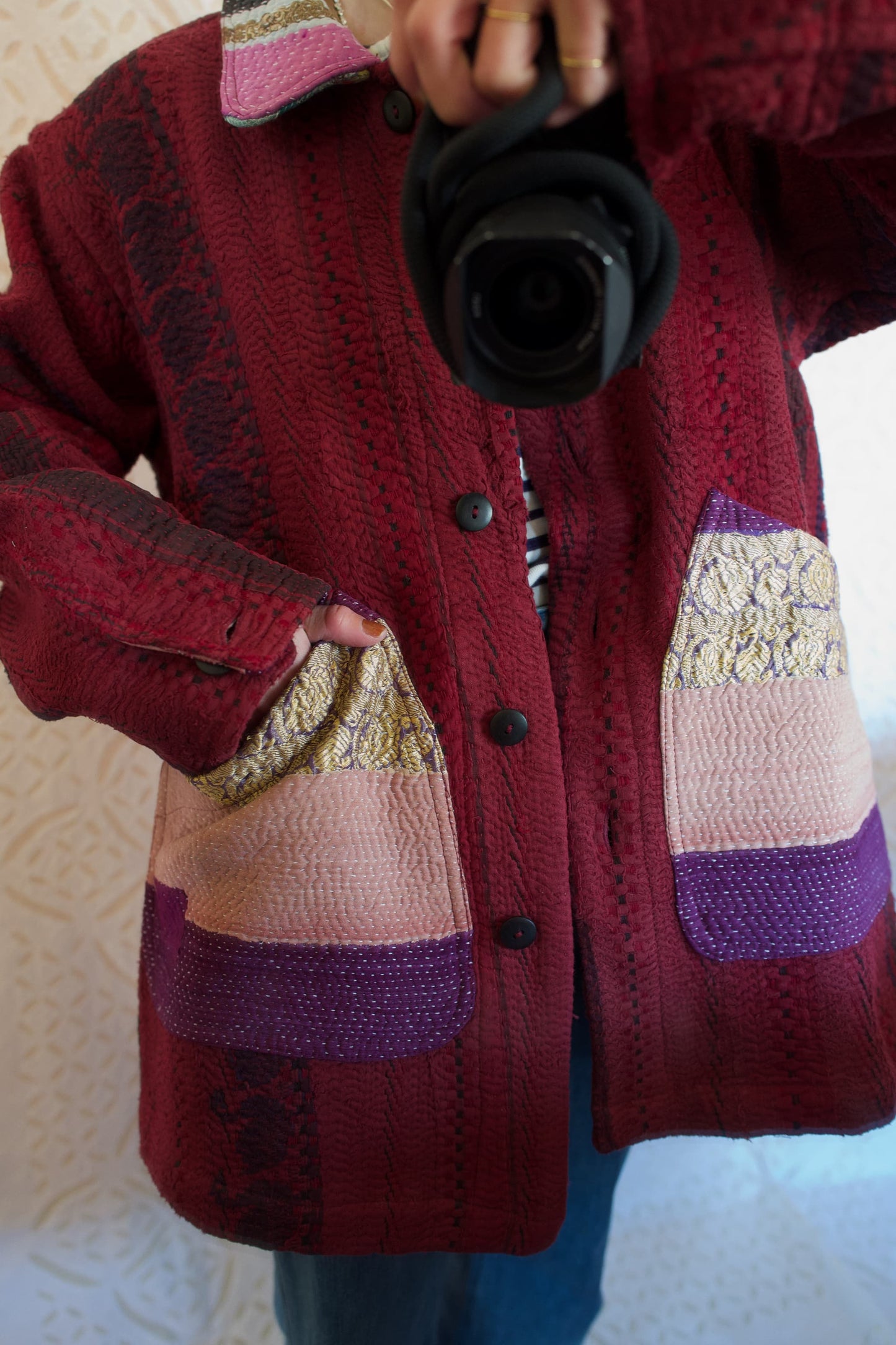 vintage kantha jacket （ burgundy B）