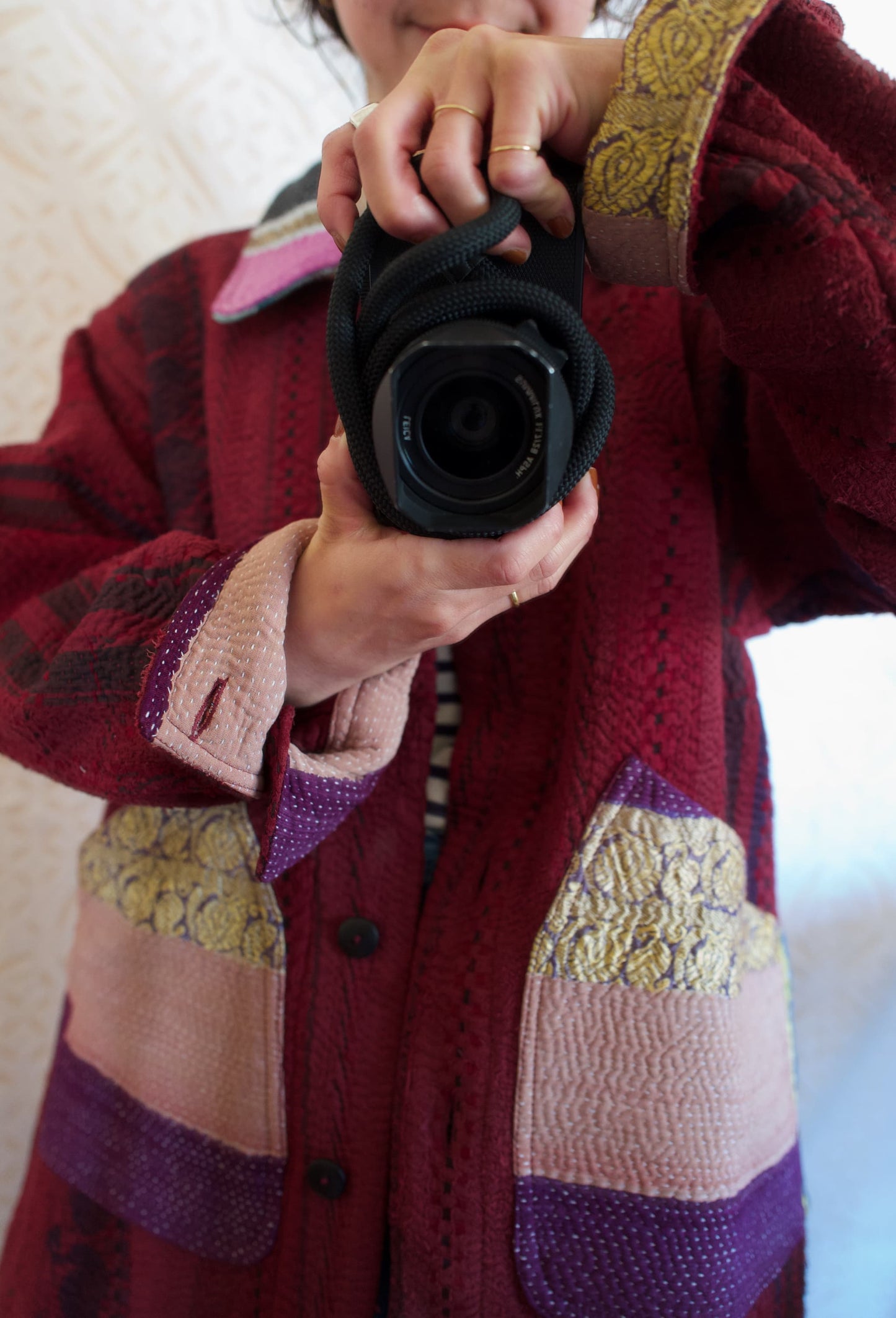 vintage kantha jacket （ burgundy B）