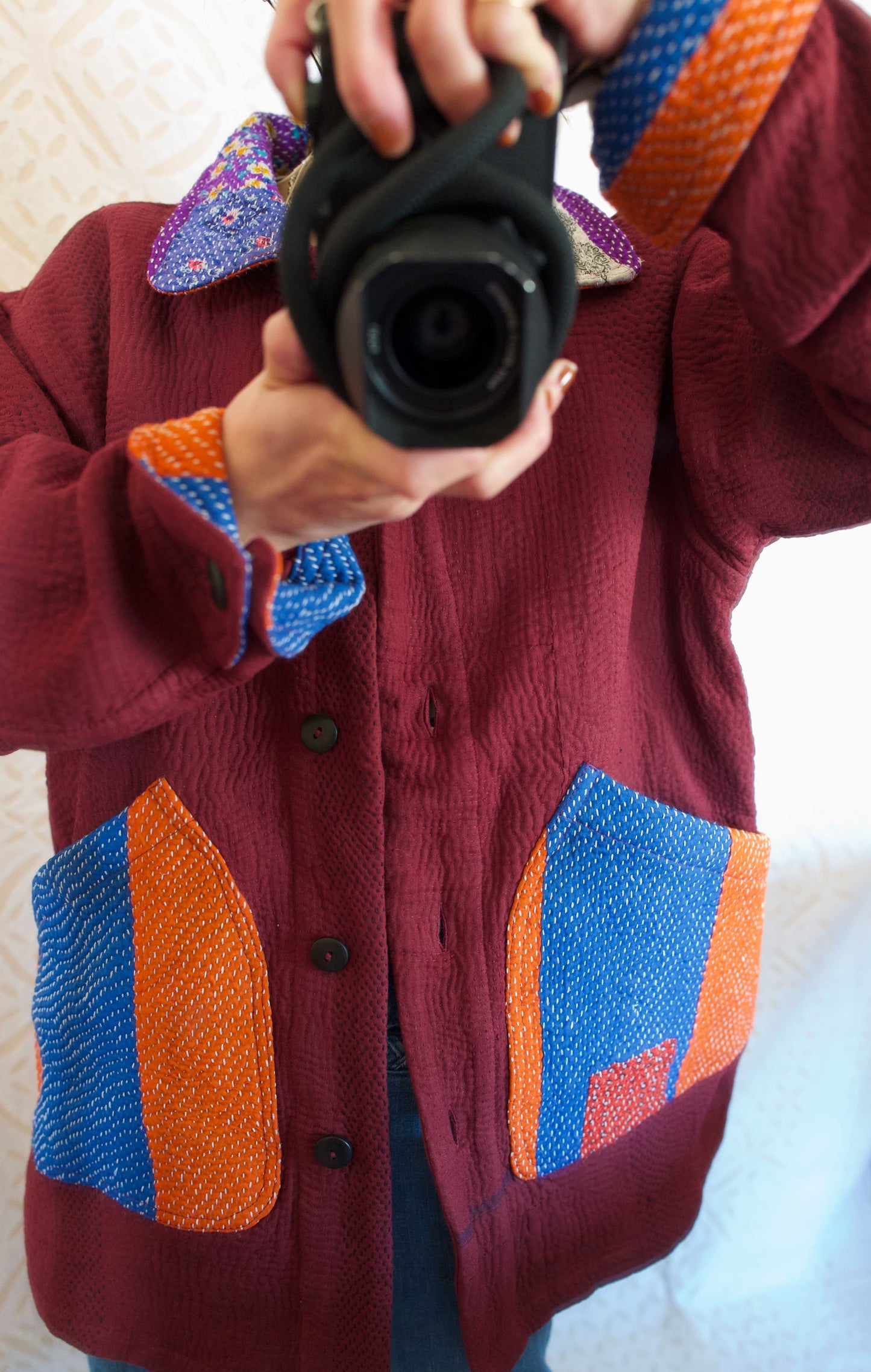 vintage kantha jacket （ burgundy H）