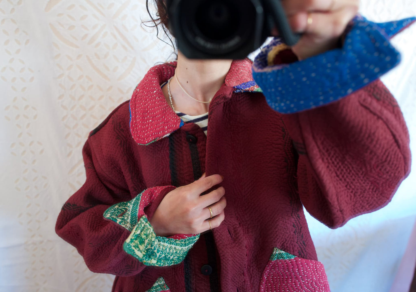 vintage kantha jacket （ burgundy E）