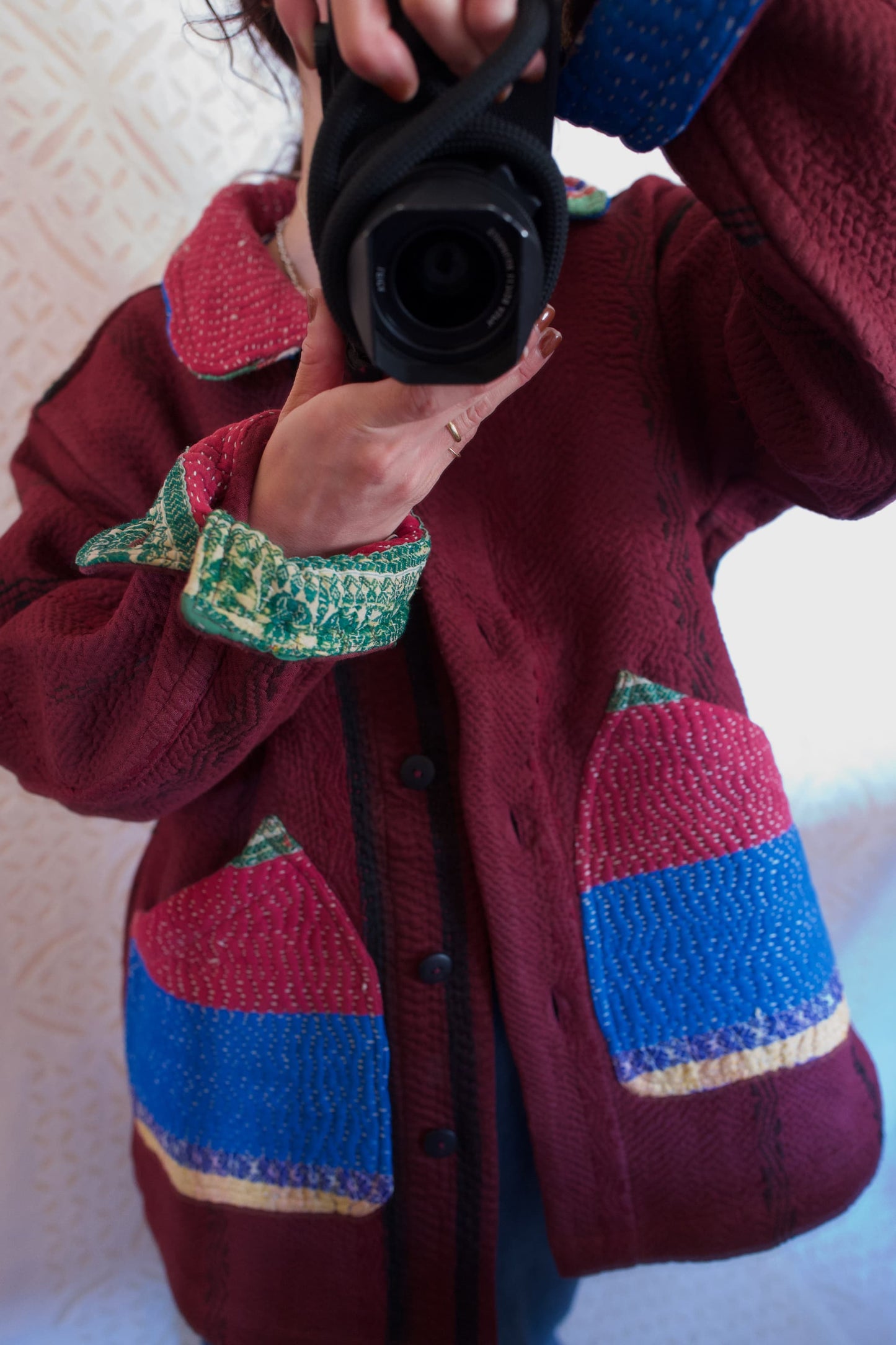 vintage kantha jacket （ burgundy E）