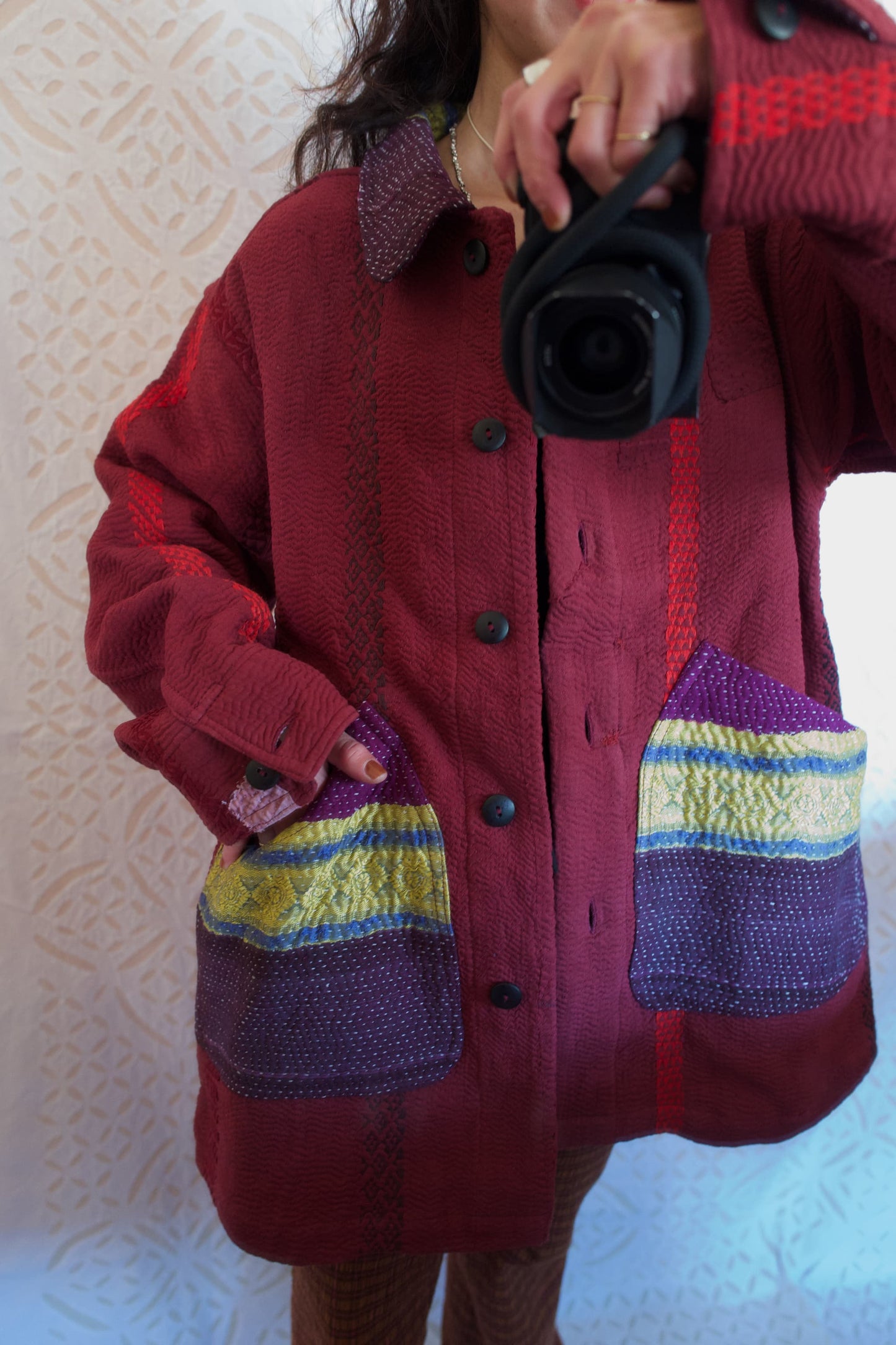 vintage kantha jacket （ burgundy D）
