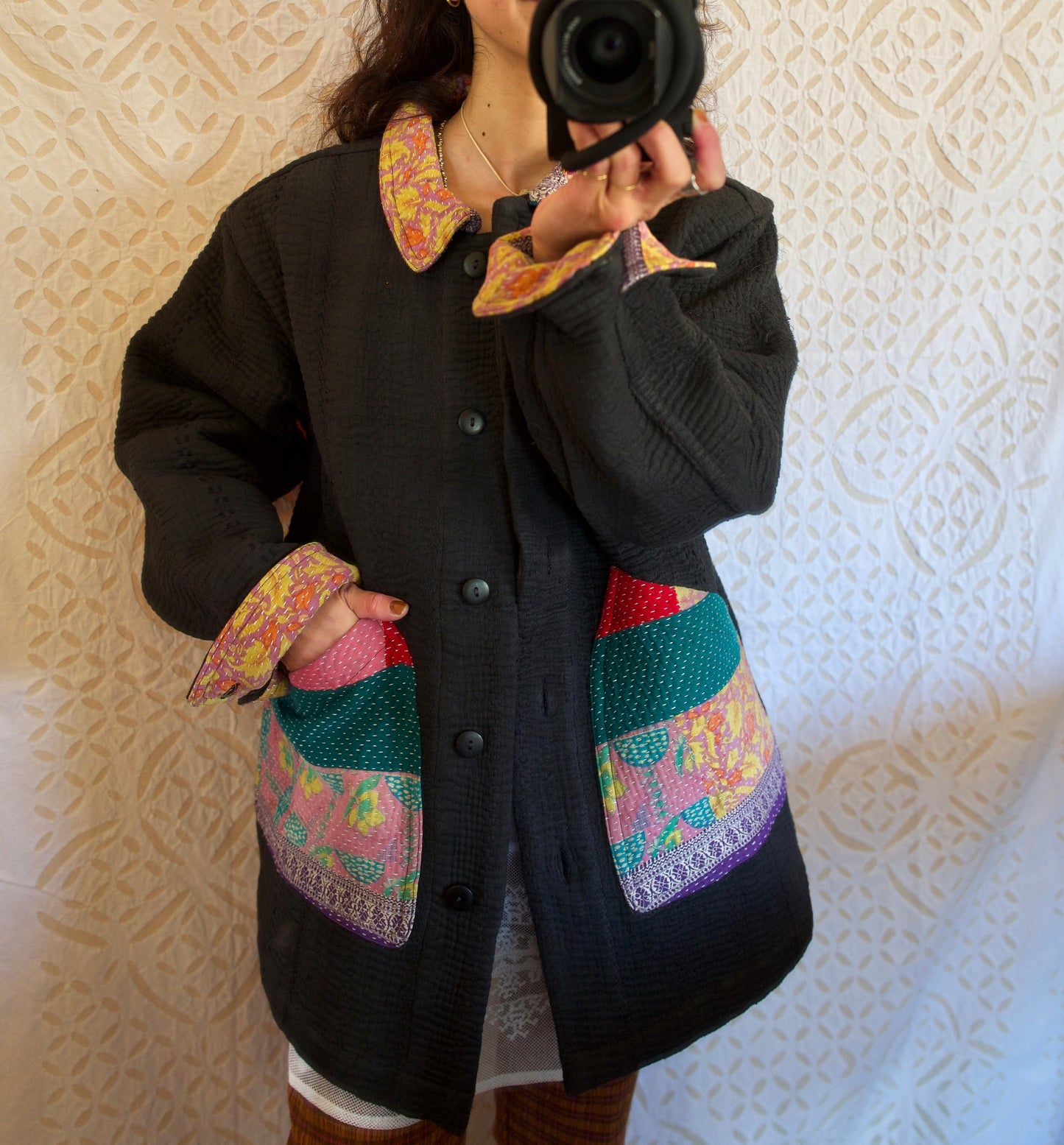 vintage kantha jacket （black F）