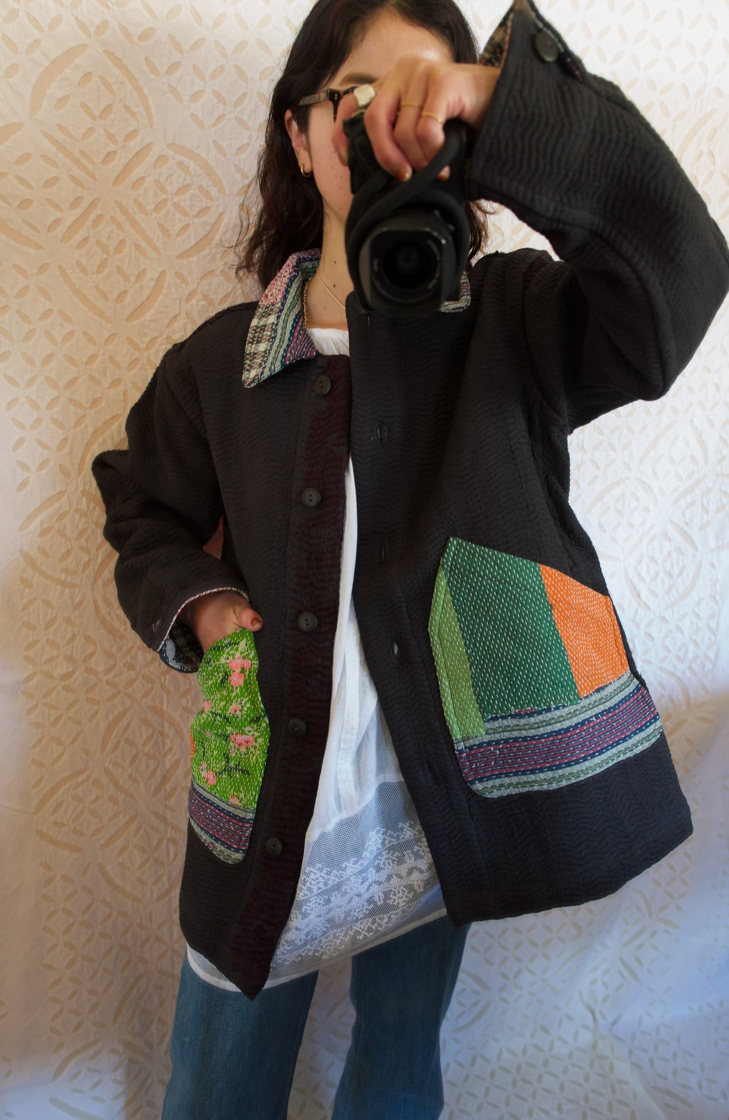 vintage kantha jacket （black I）