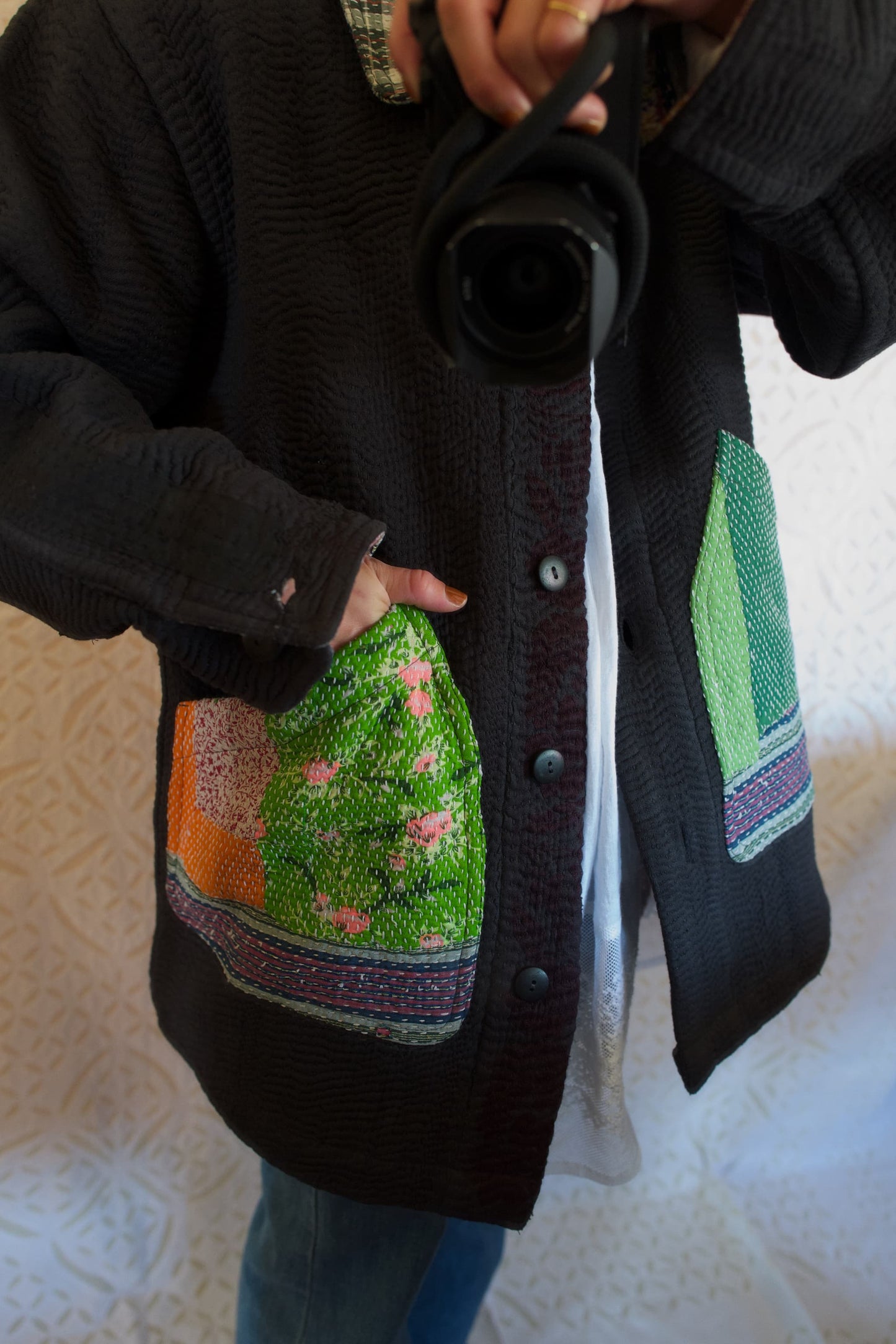 vintage kantha jacket （black I）