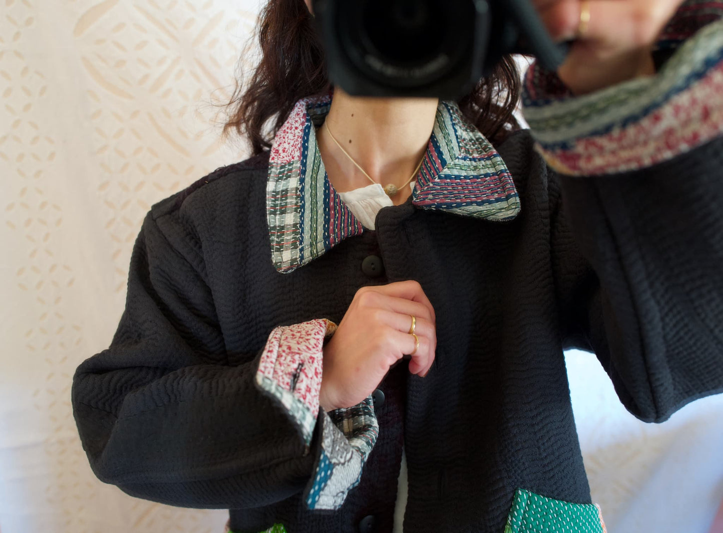 vintage kantha jacket （black I）