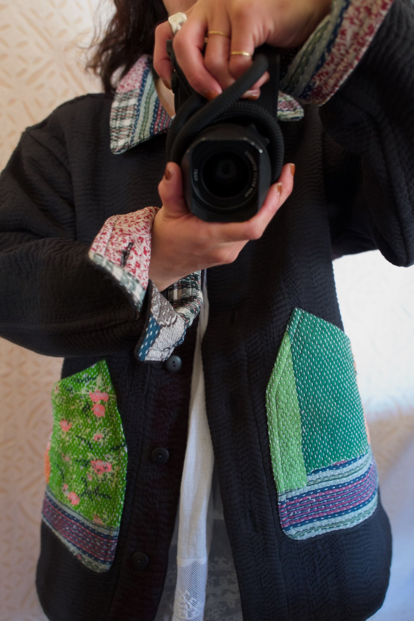 vintage kantha jacket （black I）