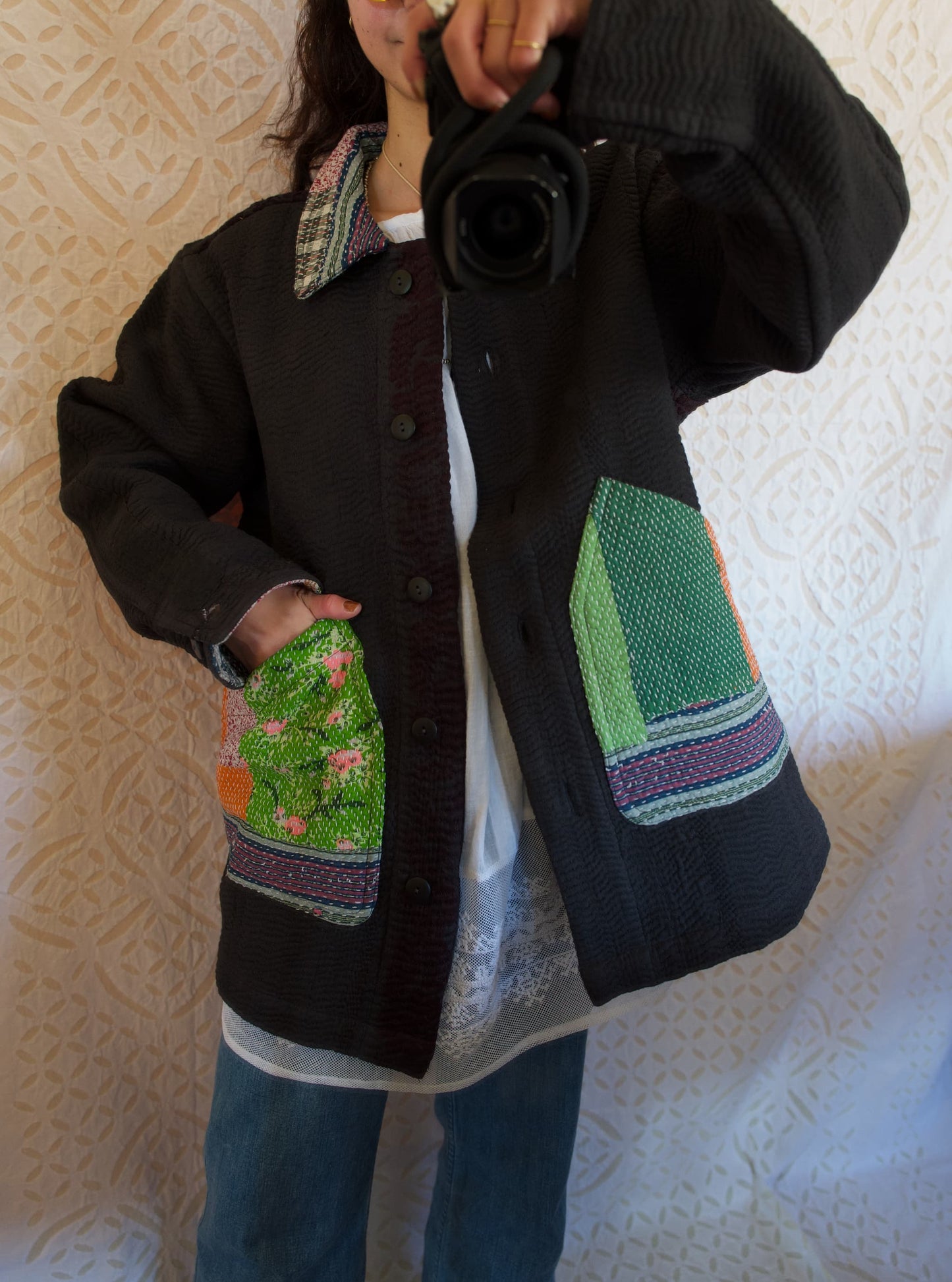 vintage kantha jacket （black I）