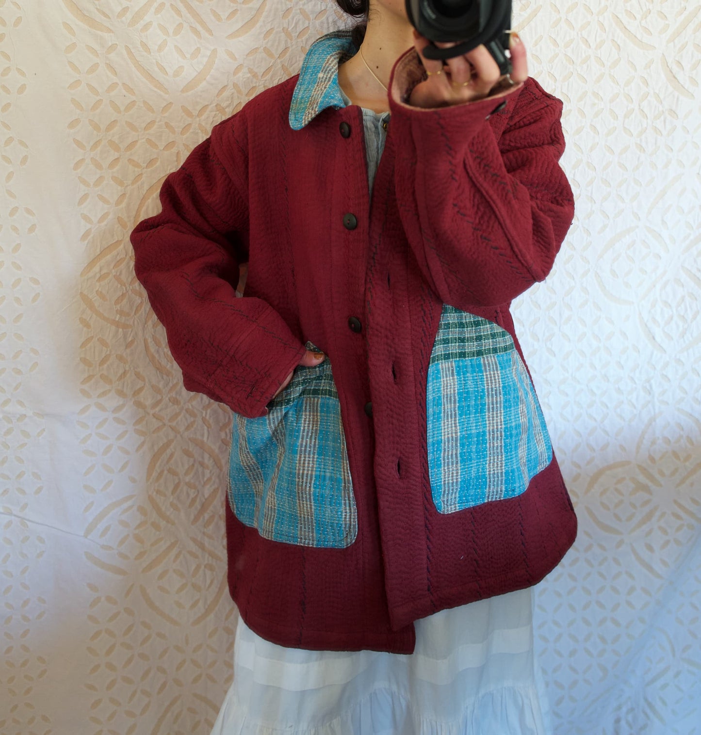 vintage kantha jacket （ burgundy C）