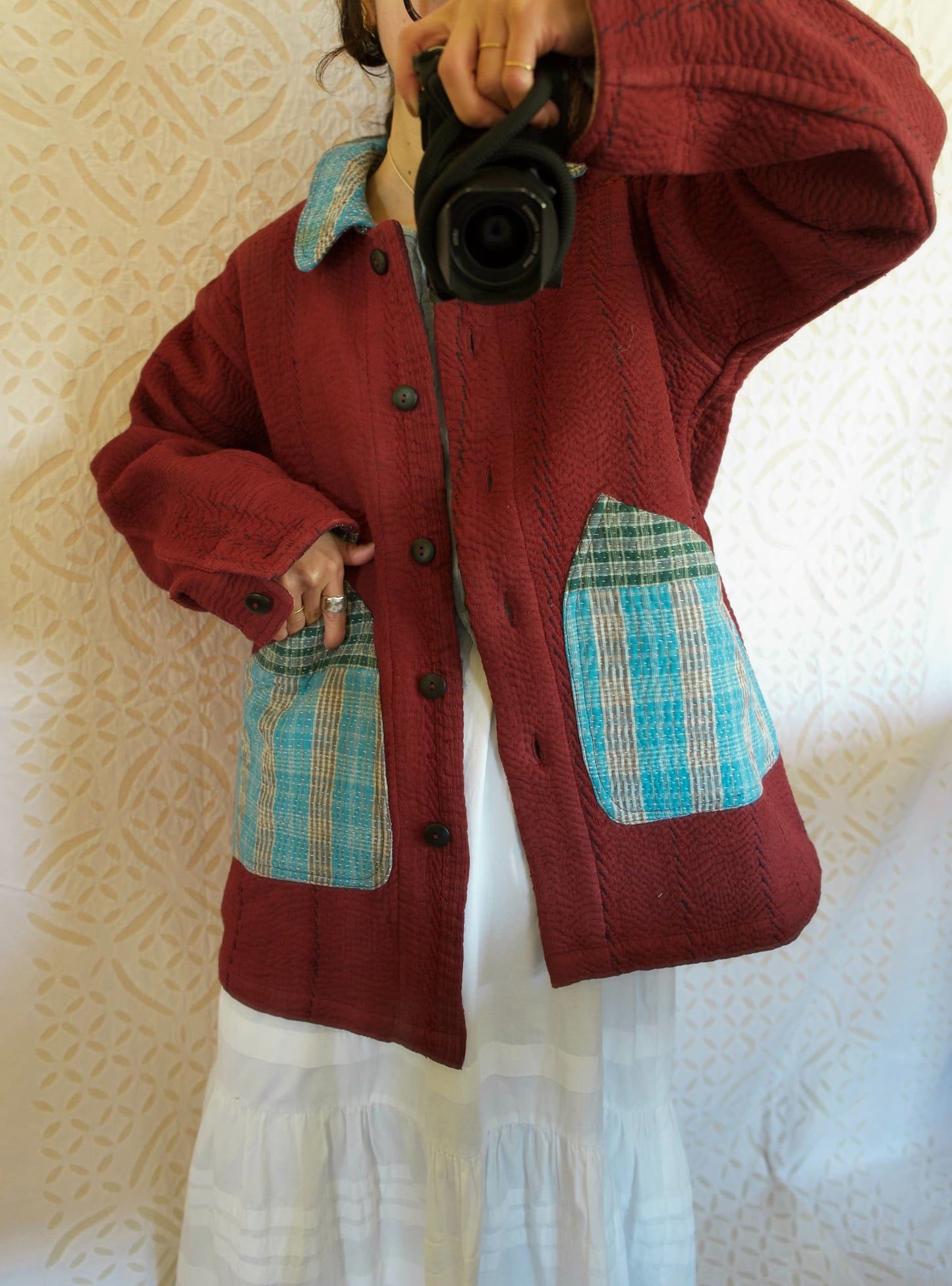 vintage kantha jacket （ burgundy C）