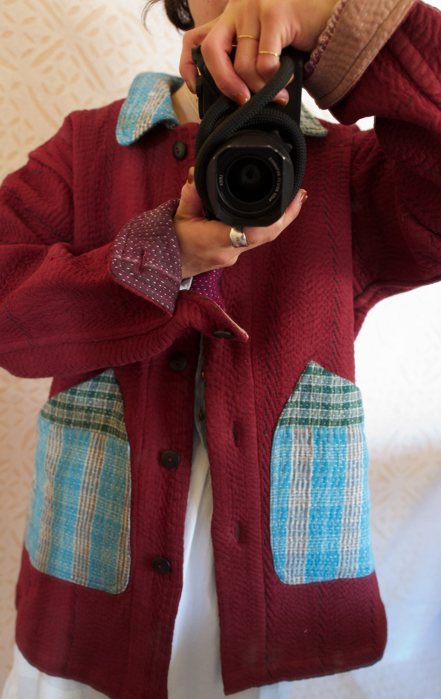 vintage kantha jacket （ burgundy C）