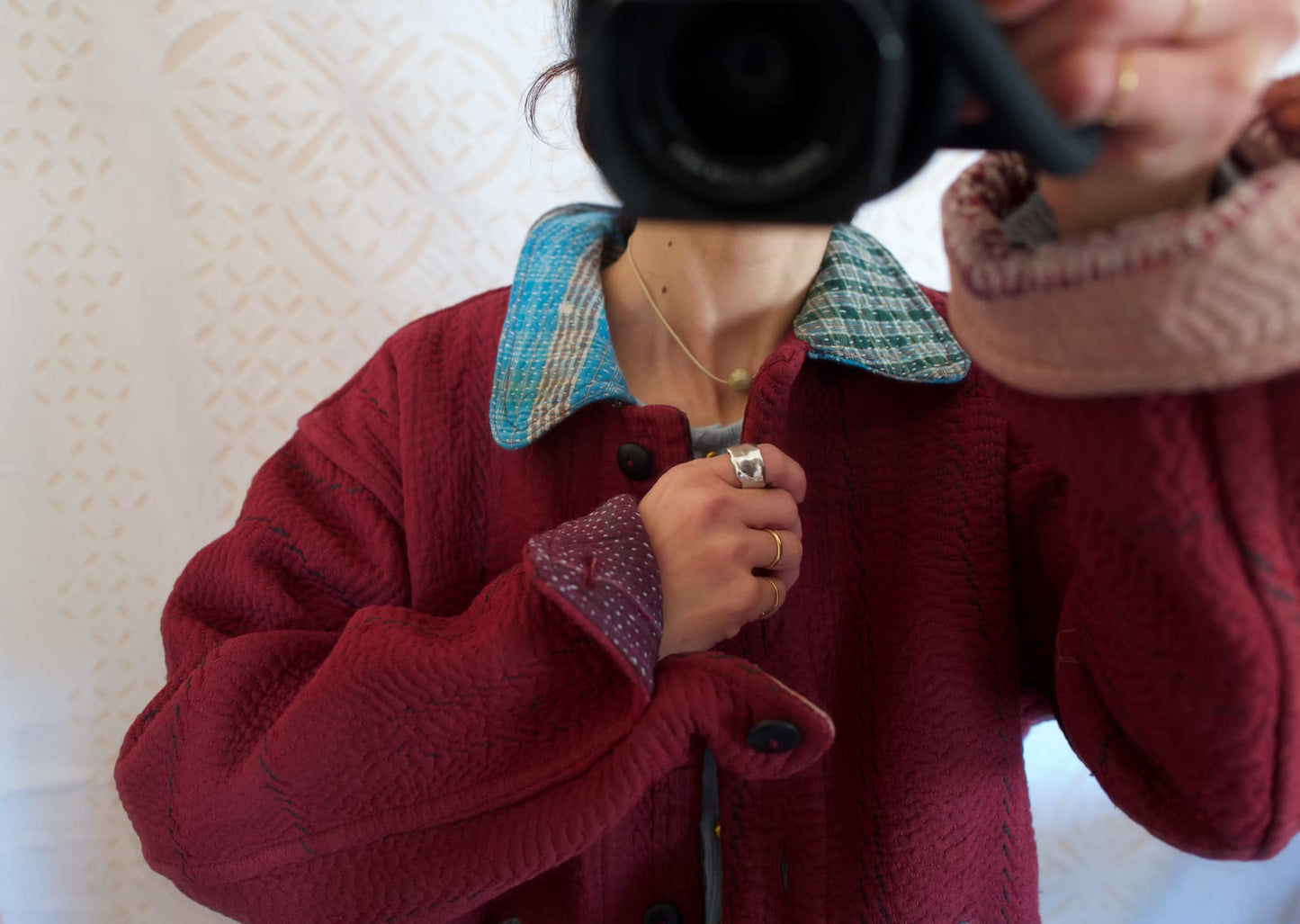 vintage kantha jacket （ burgundy C）