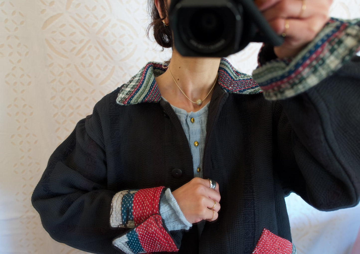 vintage kantha jacket （black H）