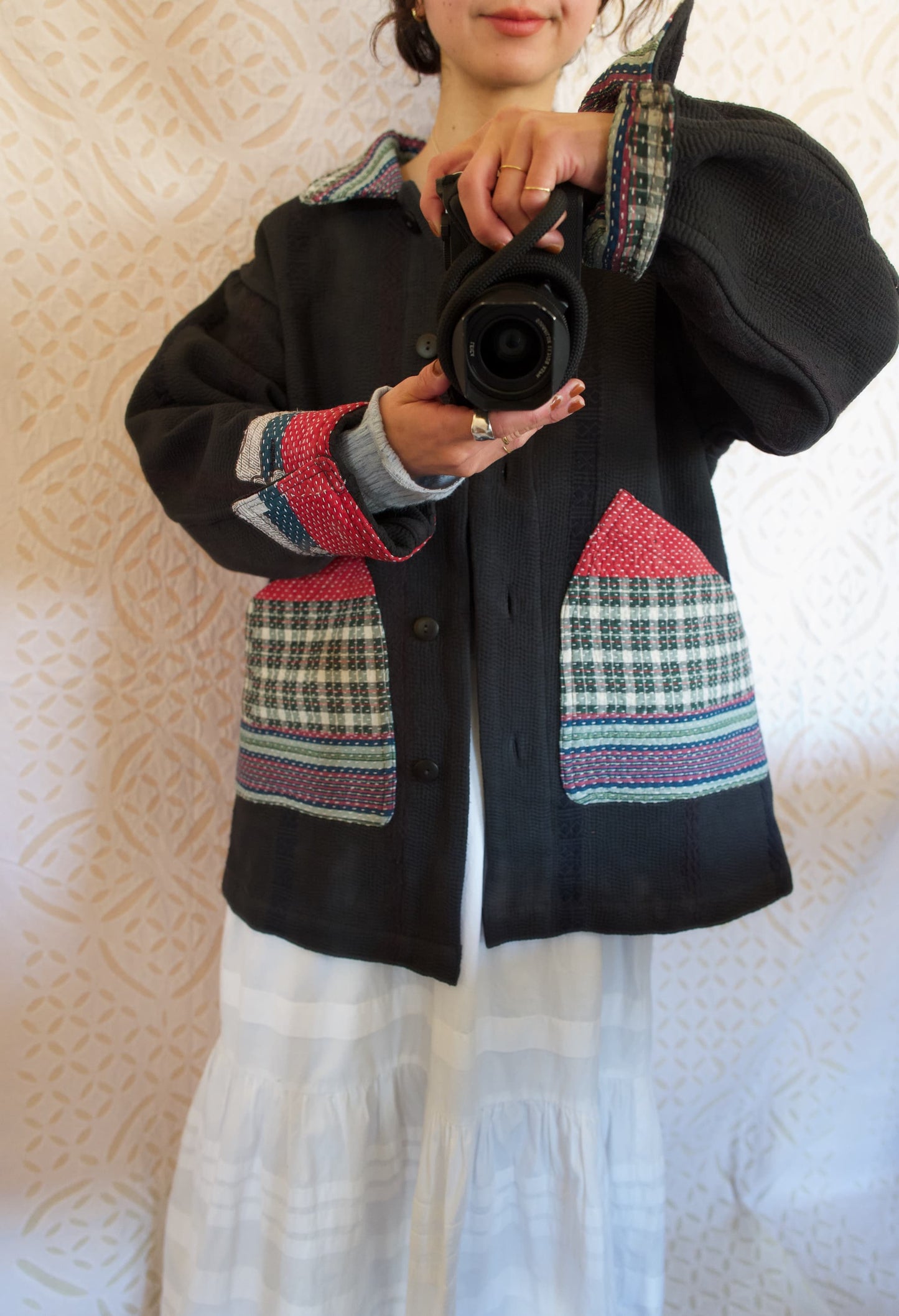 vintage kantha jacket （black H）