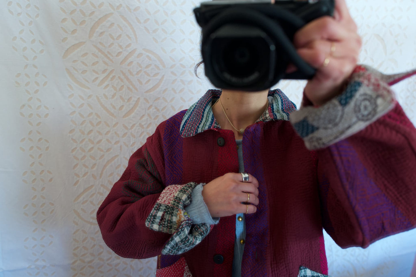 vintage kantha jacket （ burgundy G）