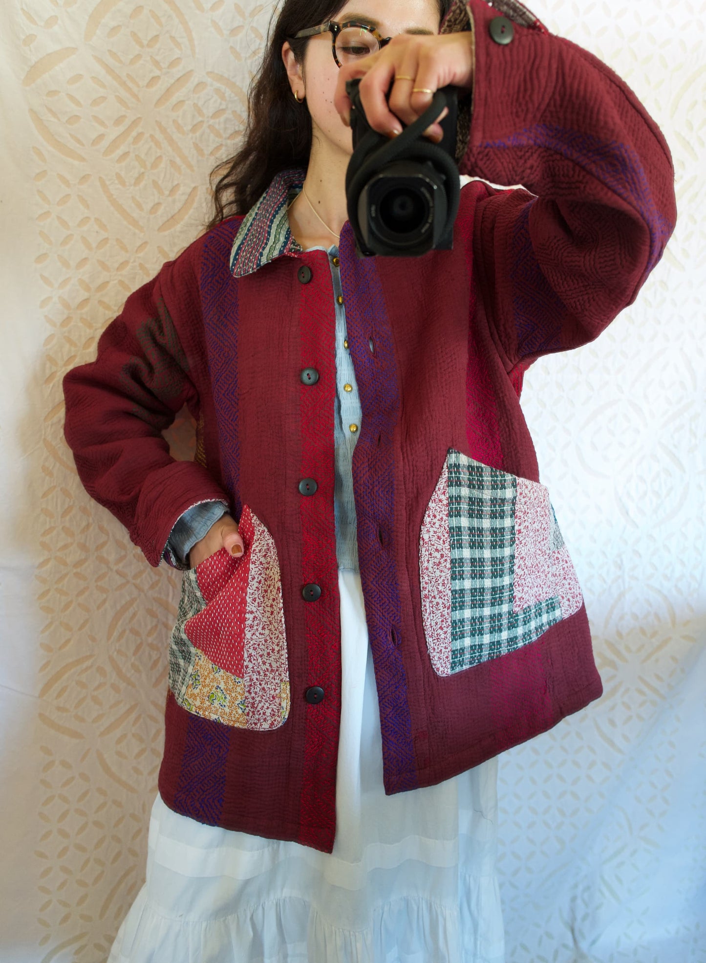 vintage kantha jacket （ burgundy G）