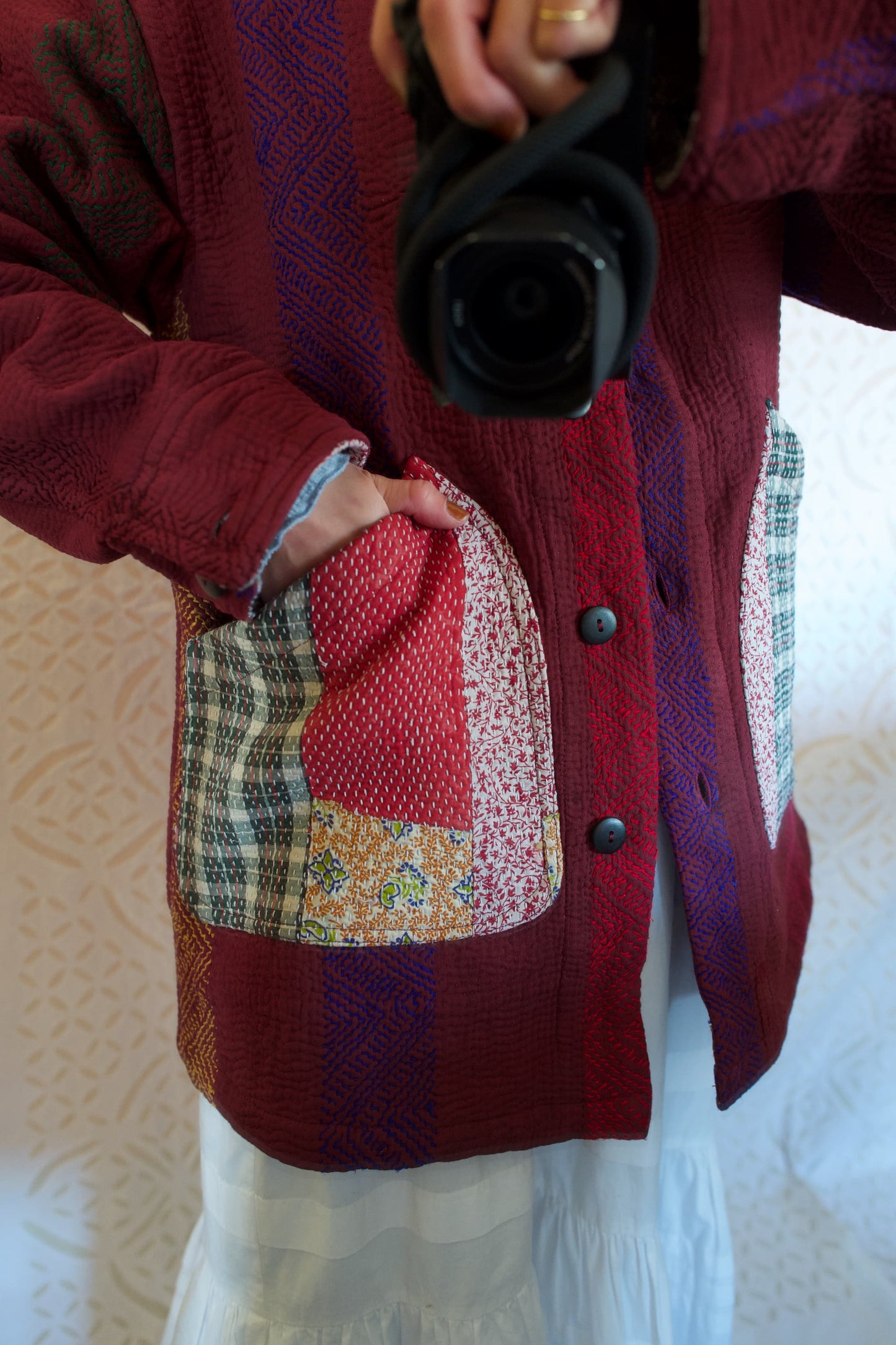 vintage kantha jacket （ burgundy G）