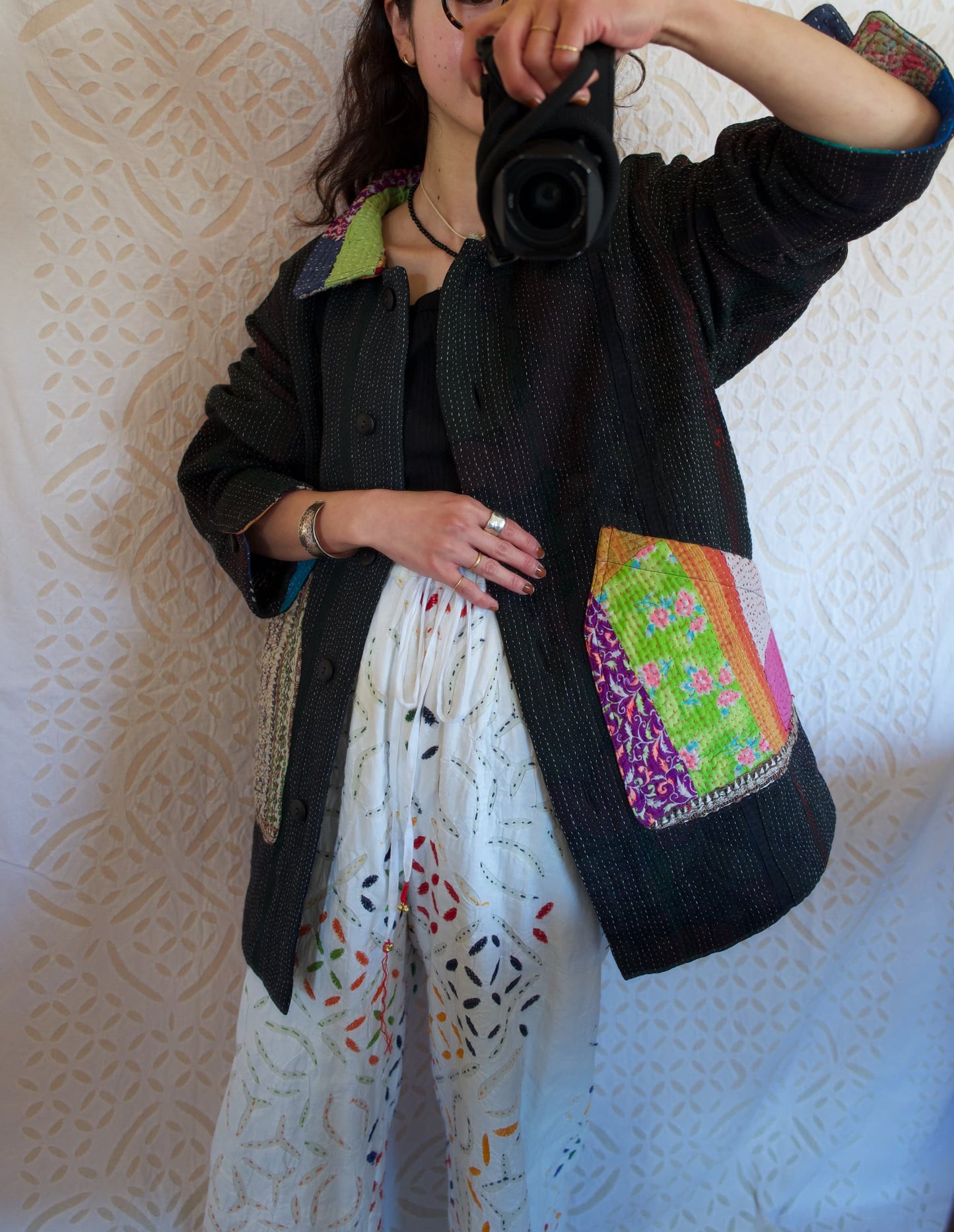 vintage kantha jacket （black E）