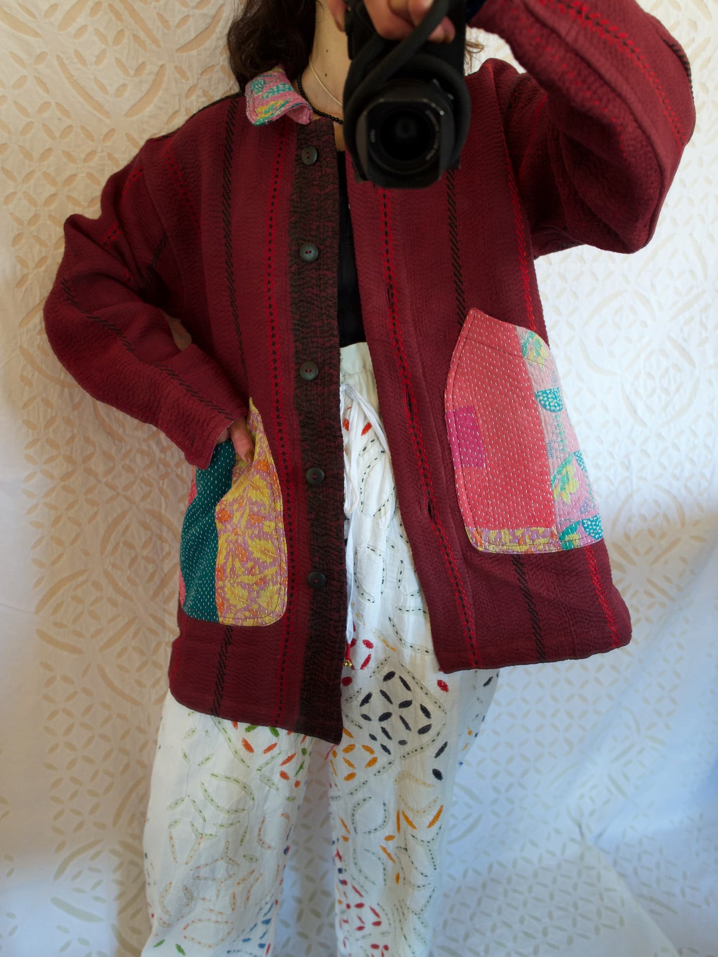 vintage kantha jacket （ burgundy J）