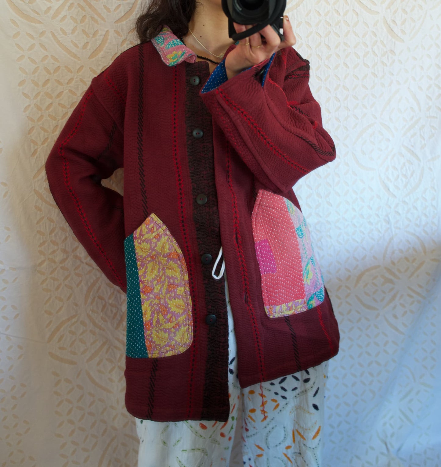 vintage kantha jacket （ burgundy J）