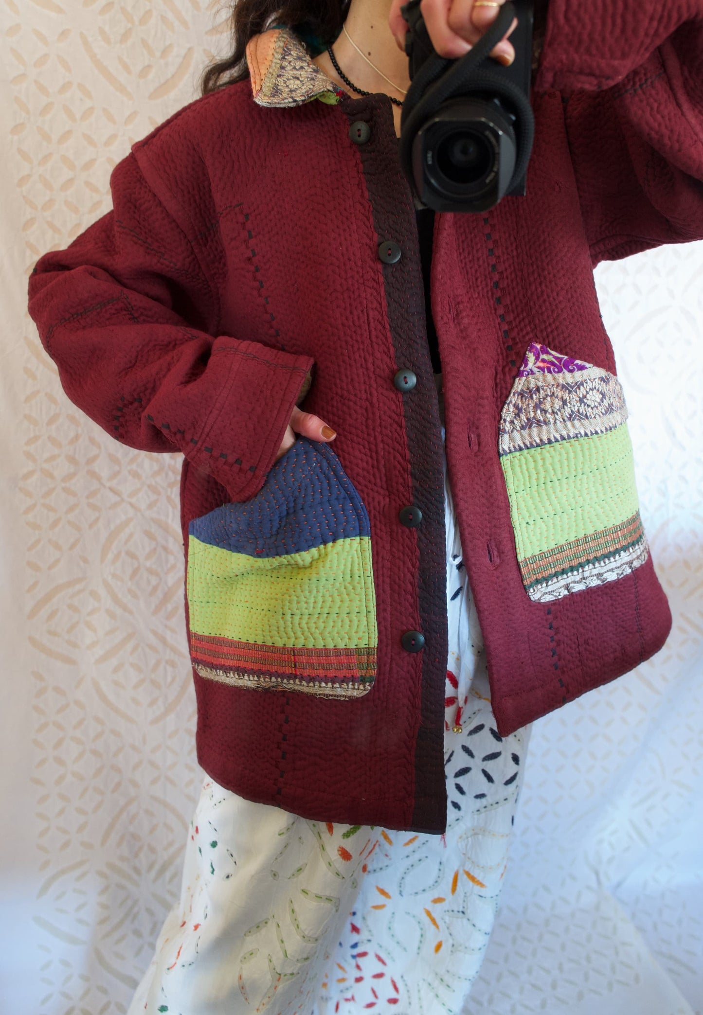 vintage kantha jacket （ burgundy F）