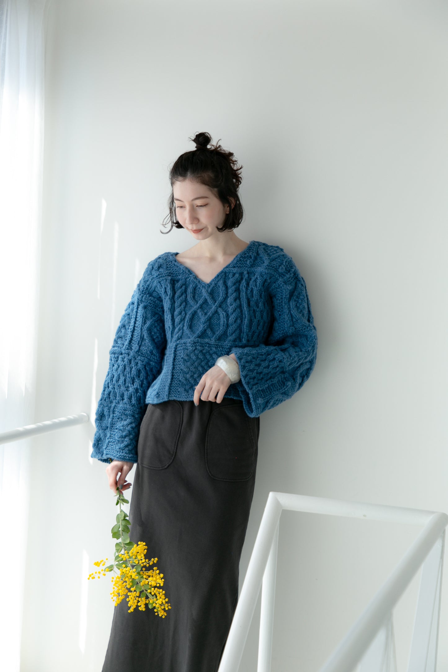 patchwork handknit sweater（blue）