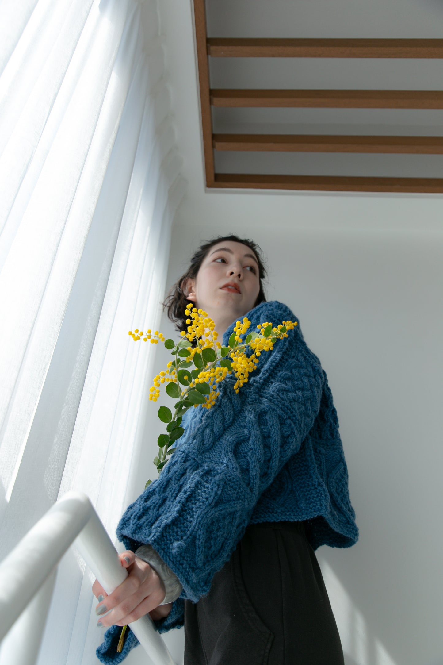 patchwork handknit sweater（blue）