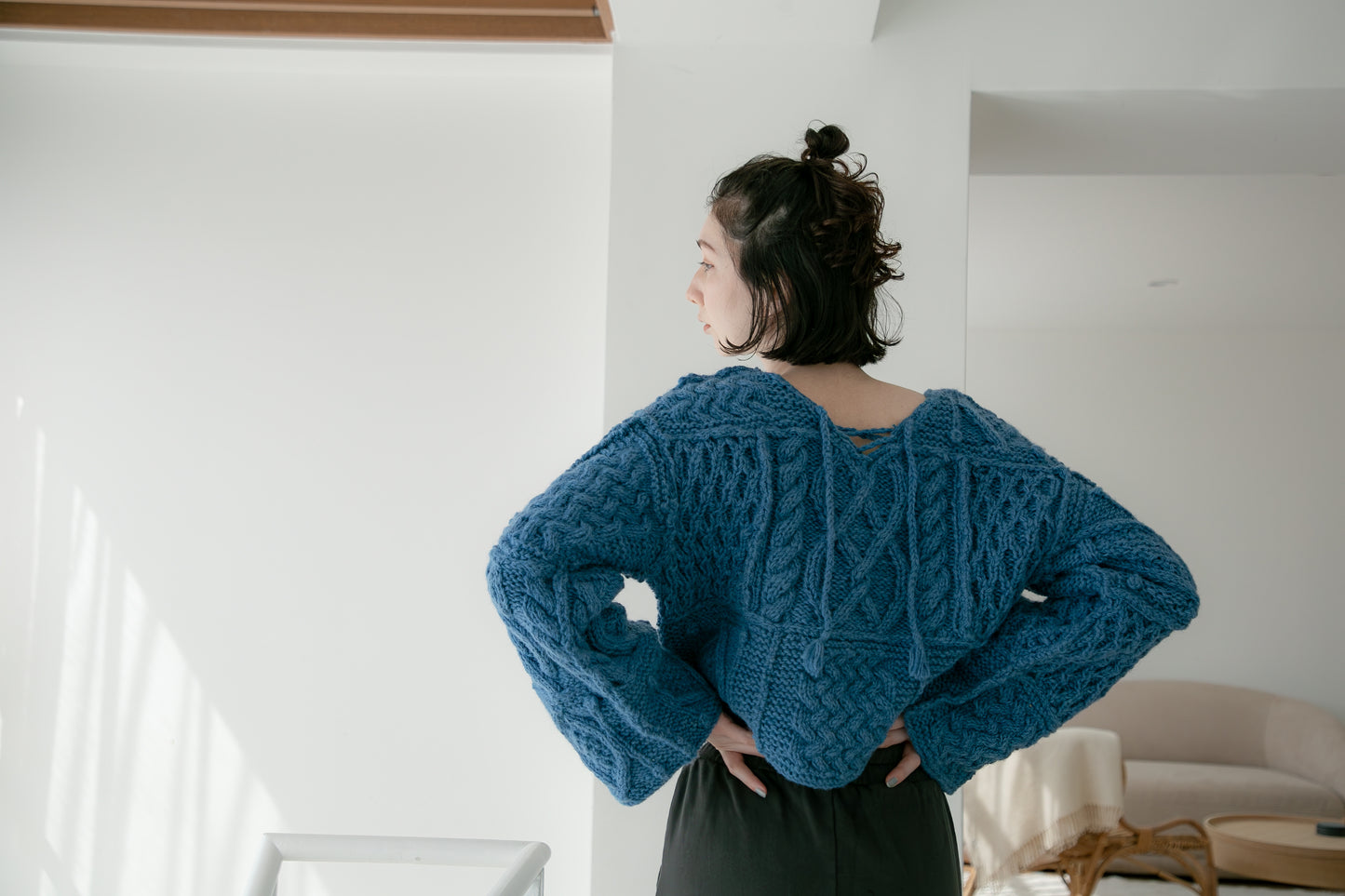patchwork handknit sweater（blue）