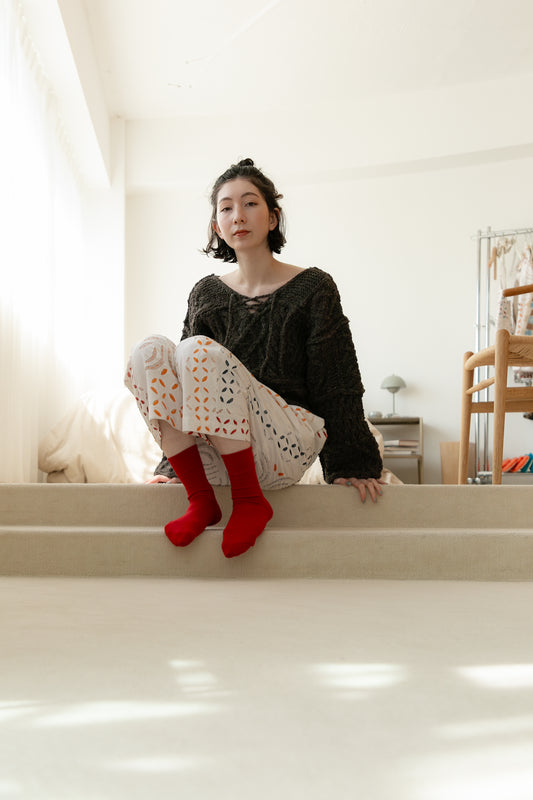 patchwork handknit sweater（brown）