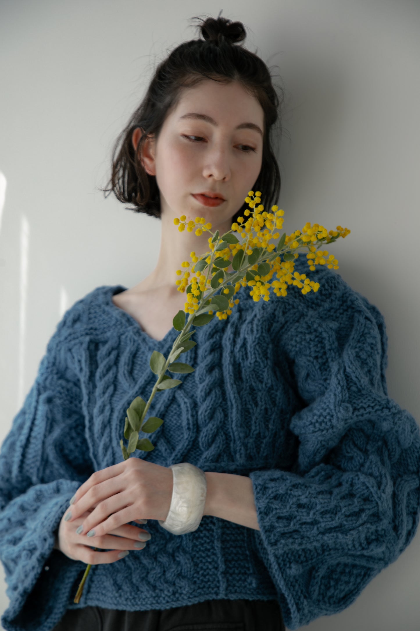 patchwork handknit sweater（blue）