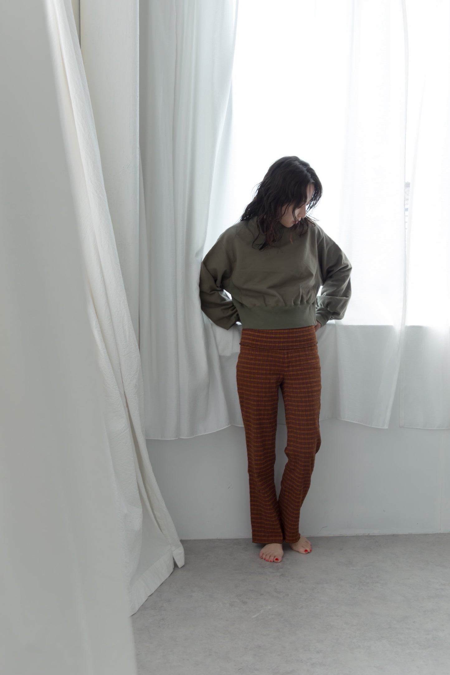 shirring check pants（brown）