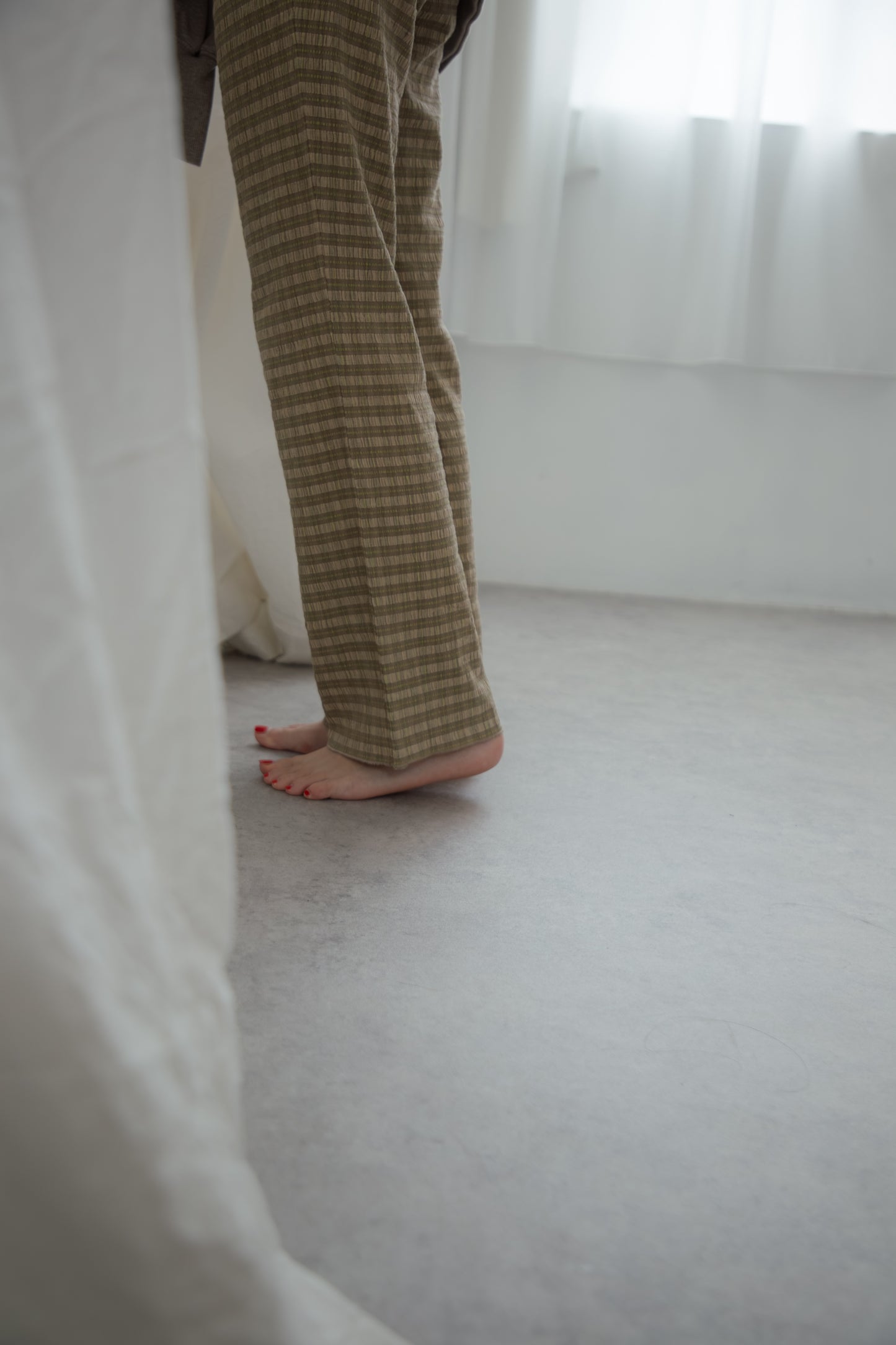 shirring check pants（beige）