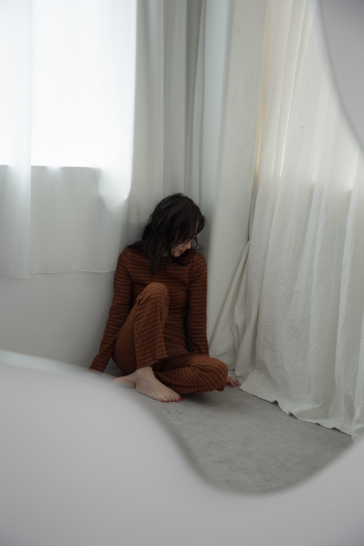 shirring check pants（brown）