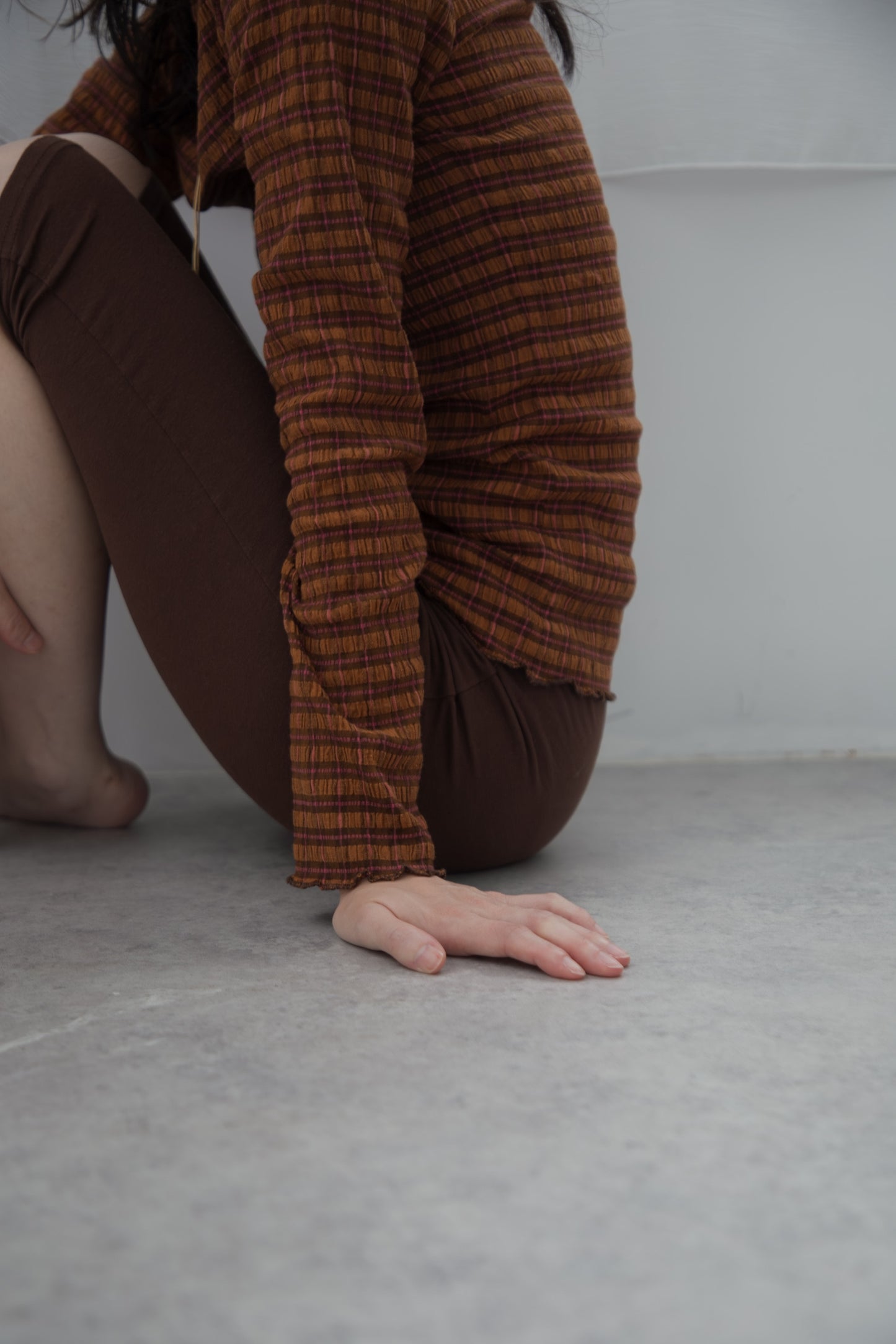 shirring check top（brown）