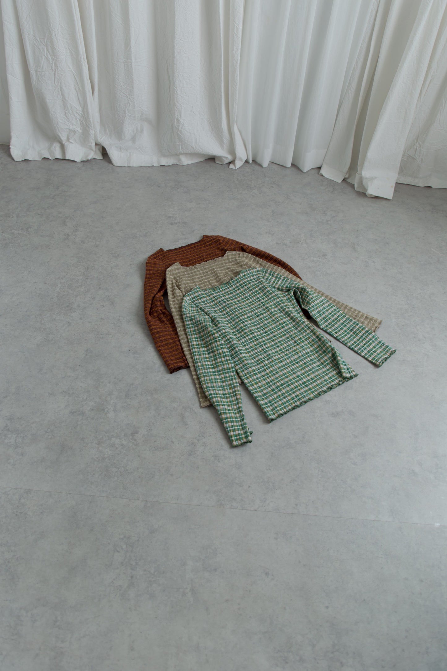 shirring check top（green）