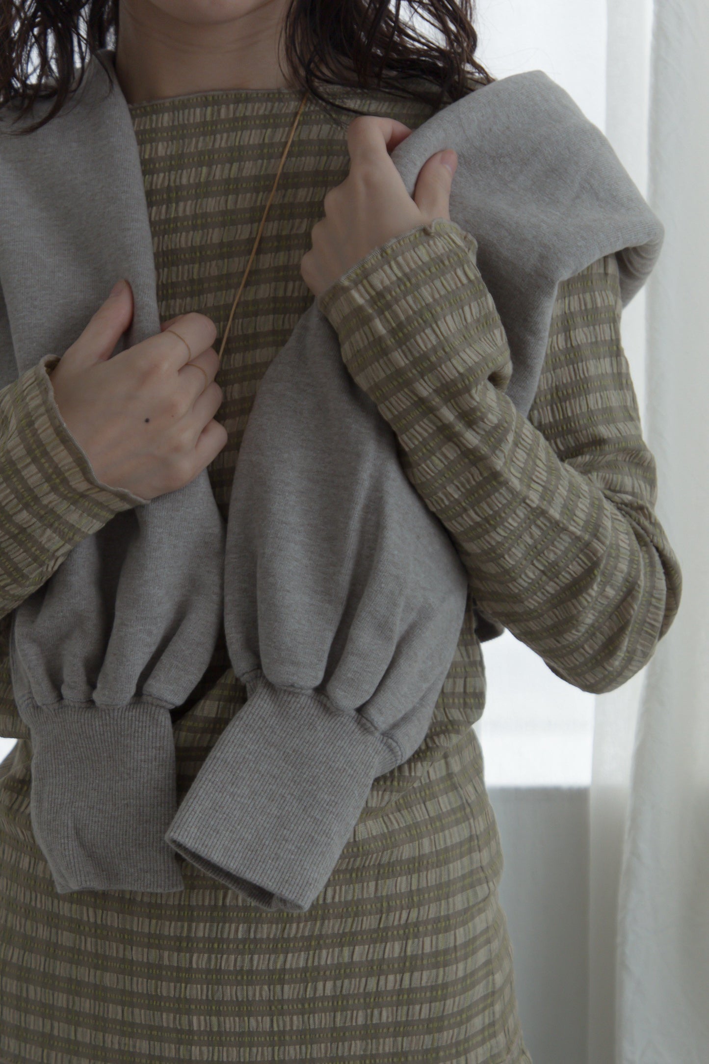 shirring check top（beige）