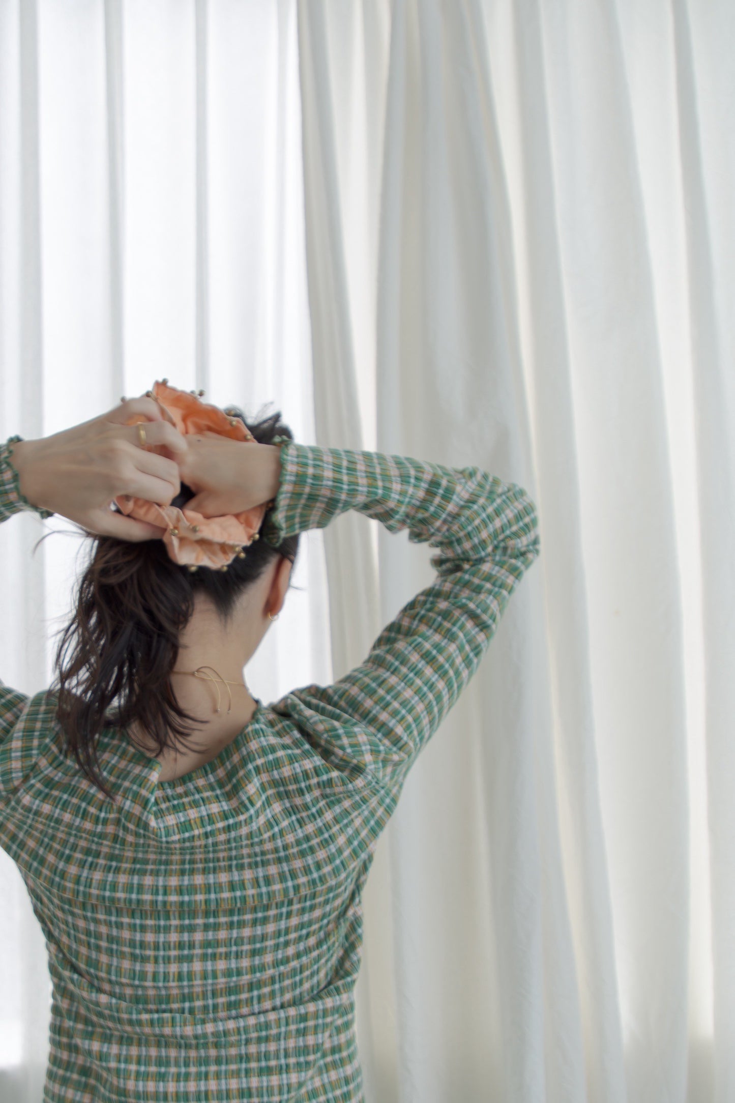 shirring check top（green）