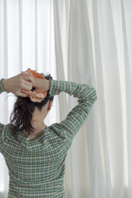 shirring check top（green）