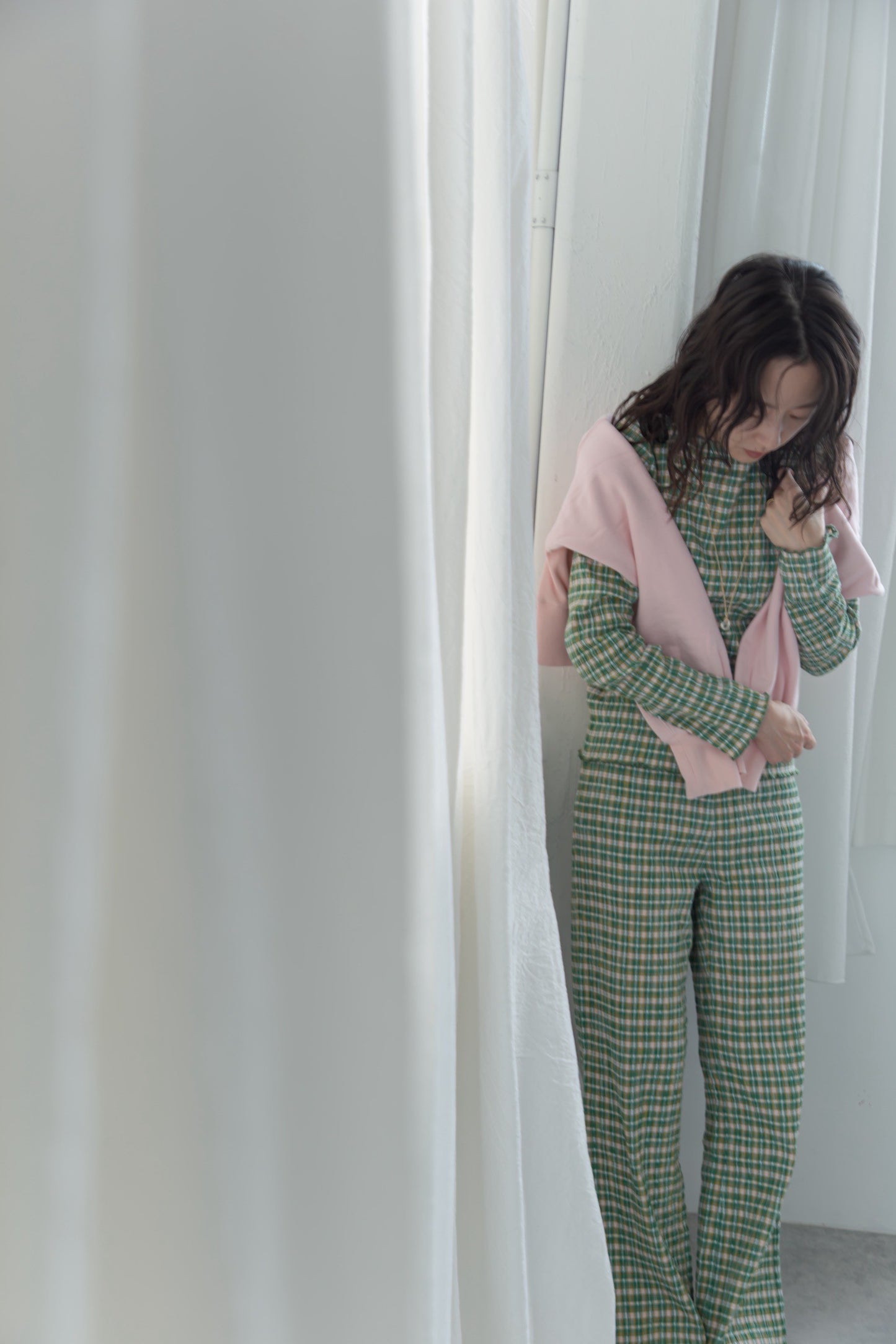 shirring check pants（green）