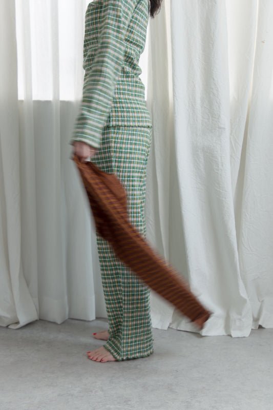 shirring check pants（green）