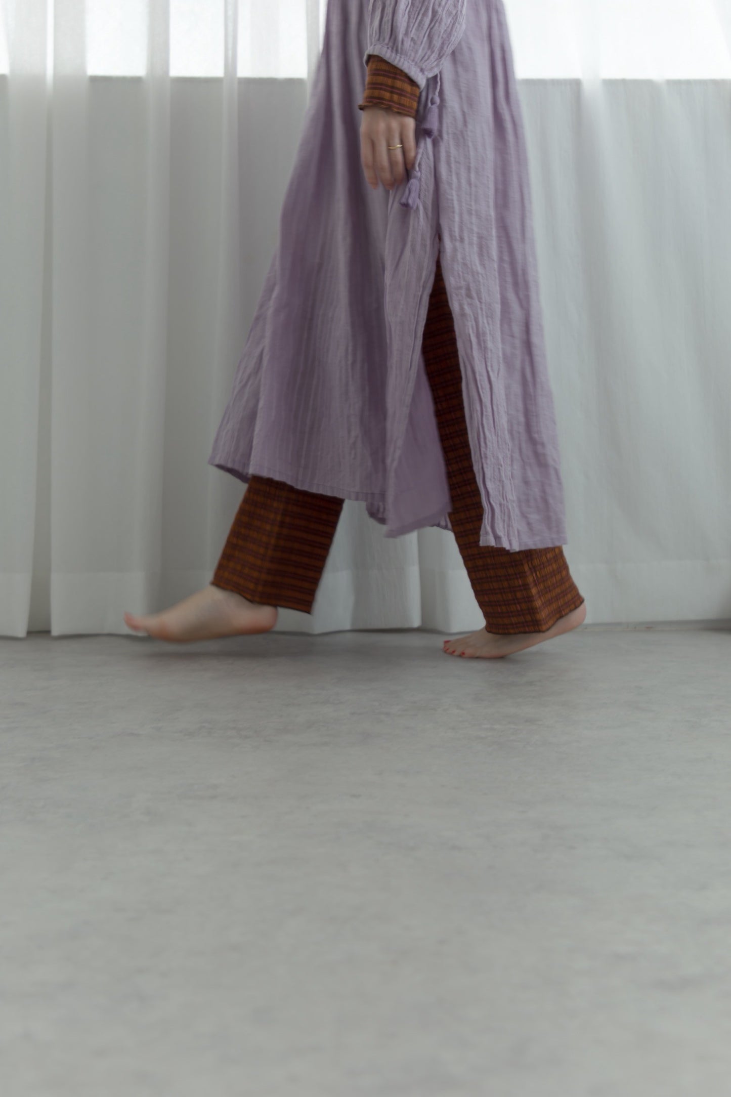 shirring check pants（brown）