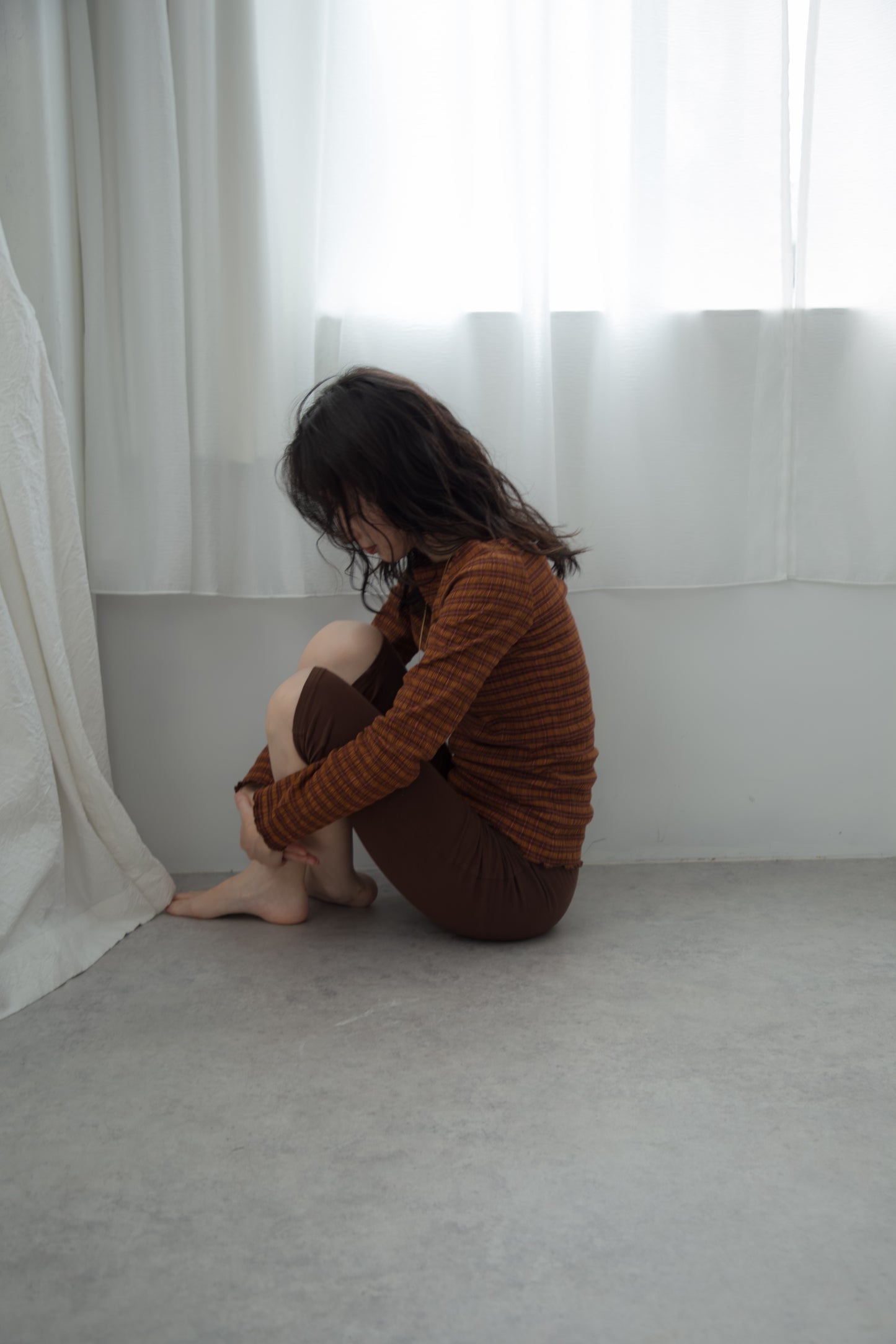 shirring check top（brown）