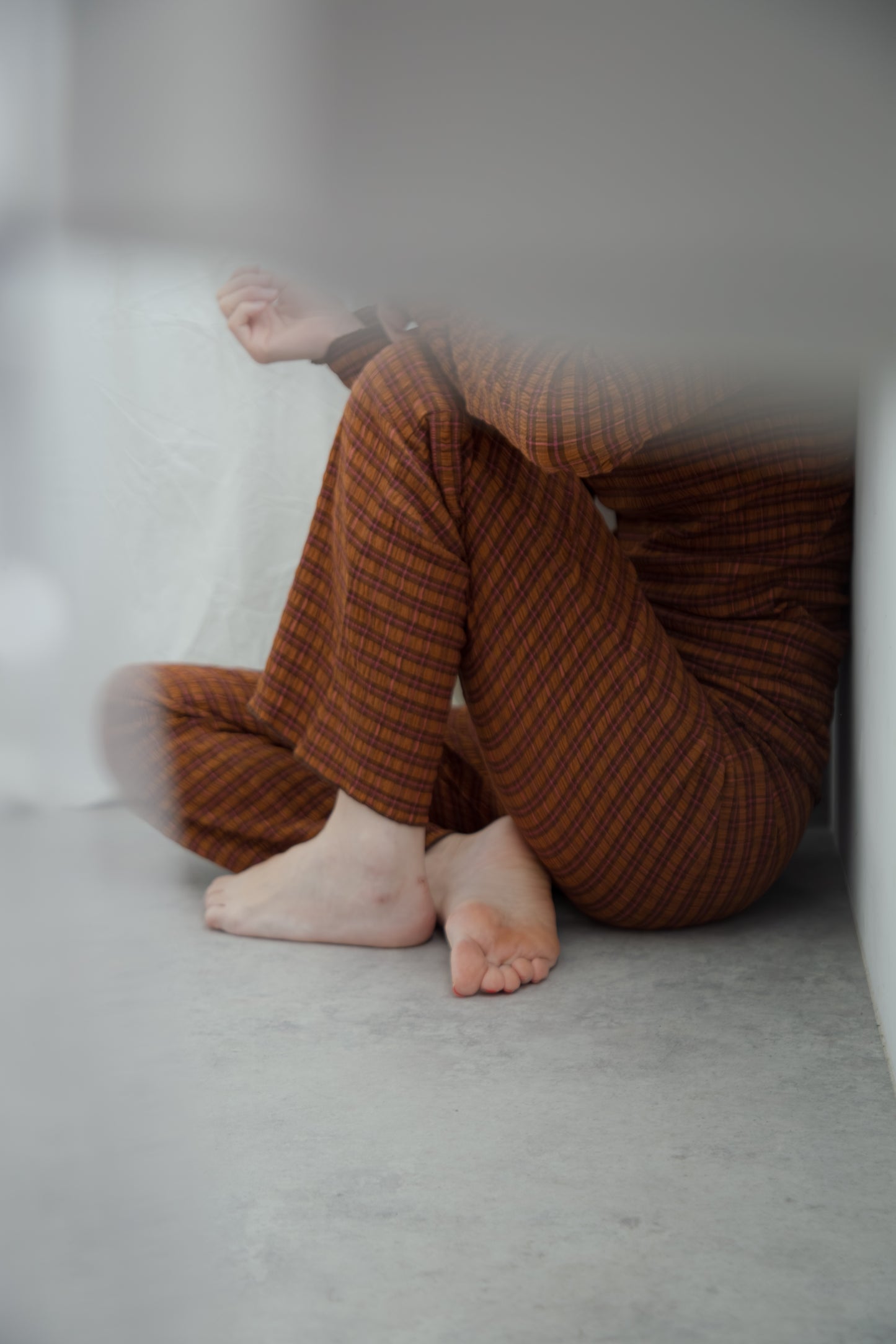 shirring check pants（brown）