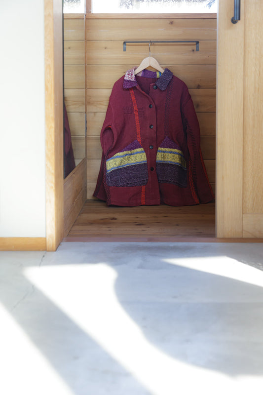 vintage kantha jacket （ burgundy D）