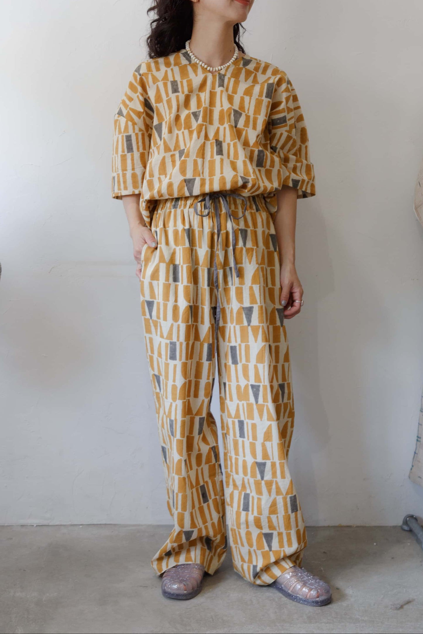 Bagru block print pants（yellow）