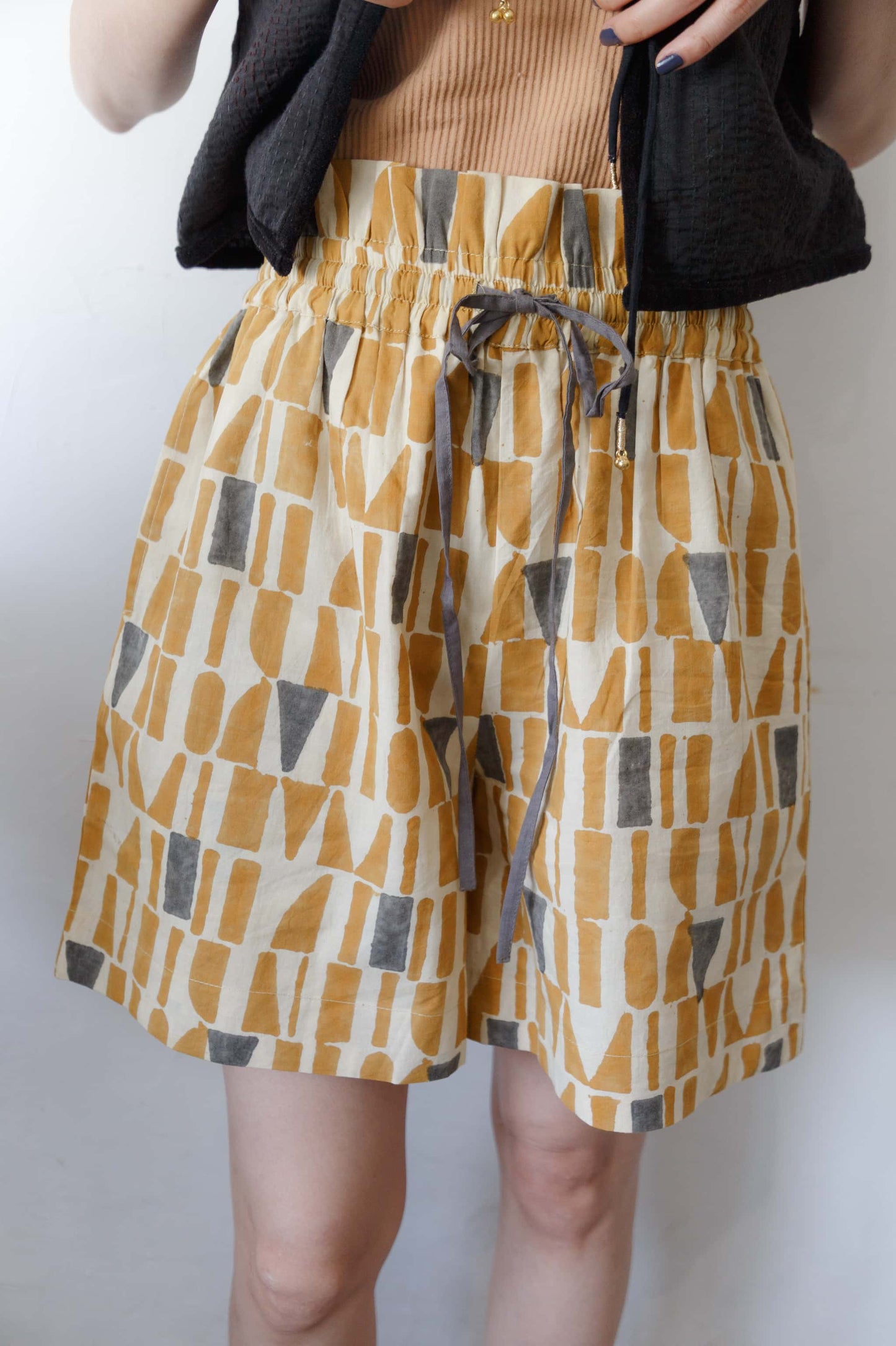 Bagru block print short pants（yellow）