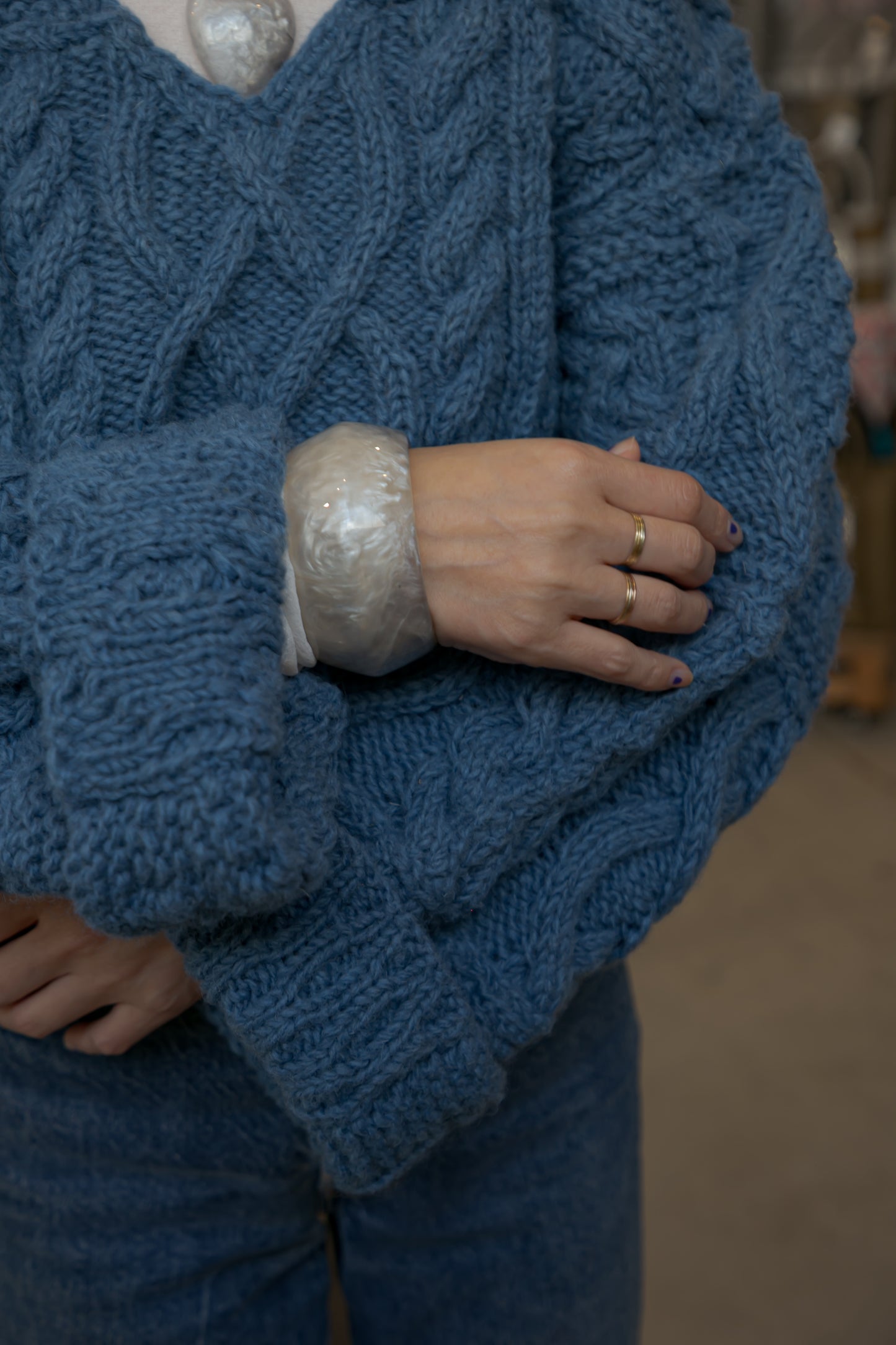 patchwork handknit sweater（blue）