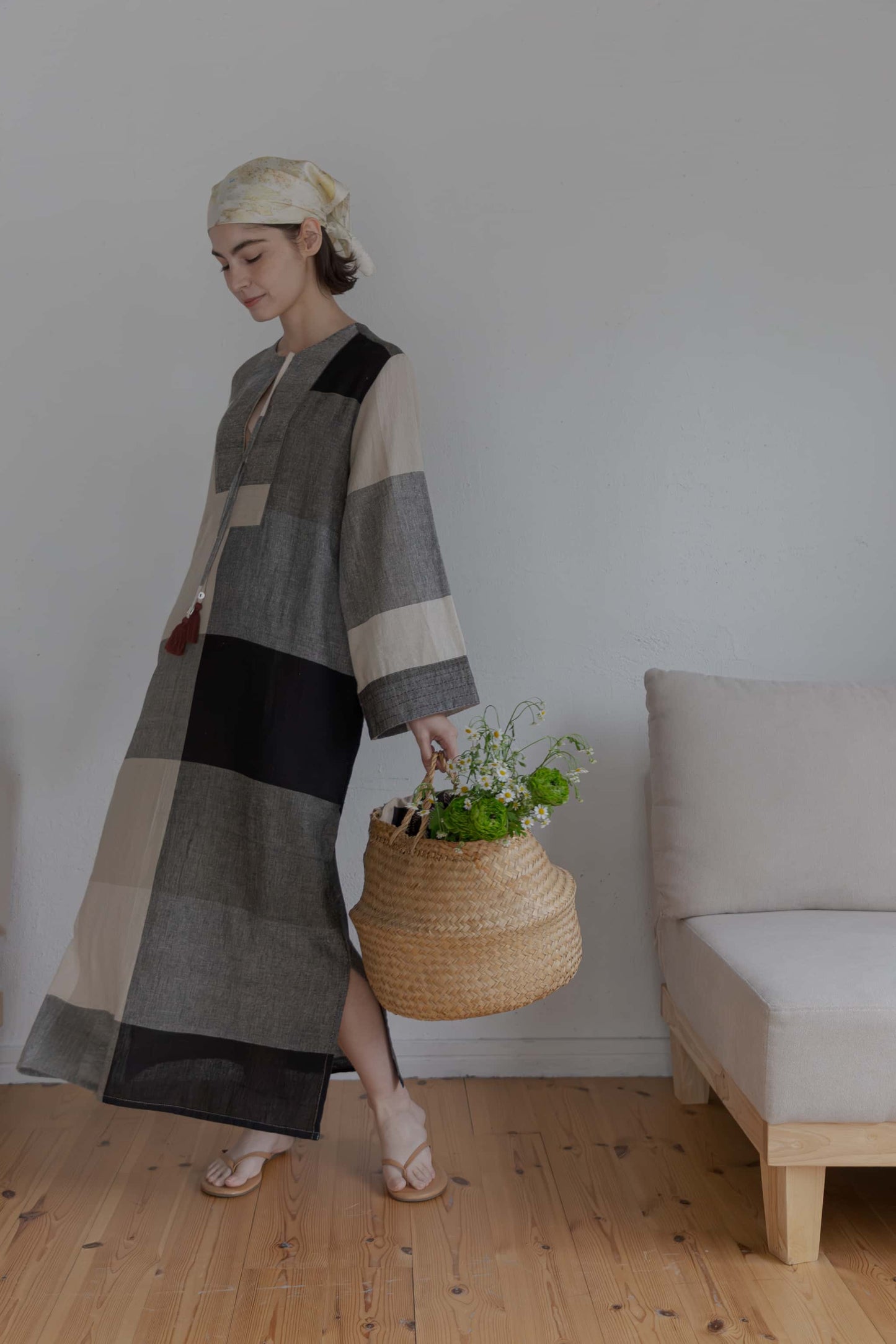 check woven dress（black）